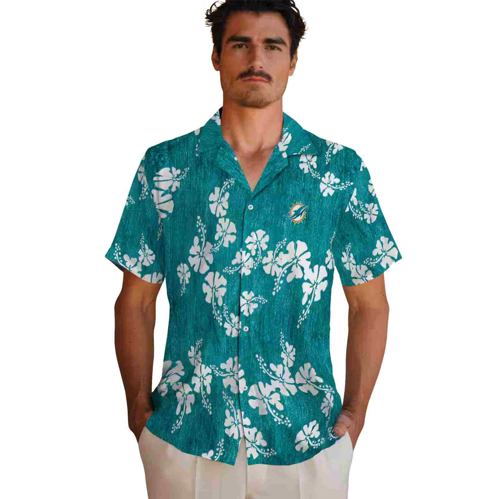 miami dolphins hibiscus clusters aqua hawaiian shirt fashion forward