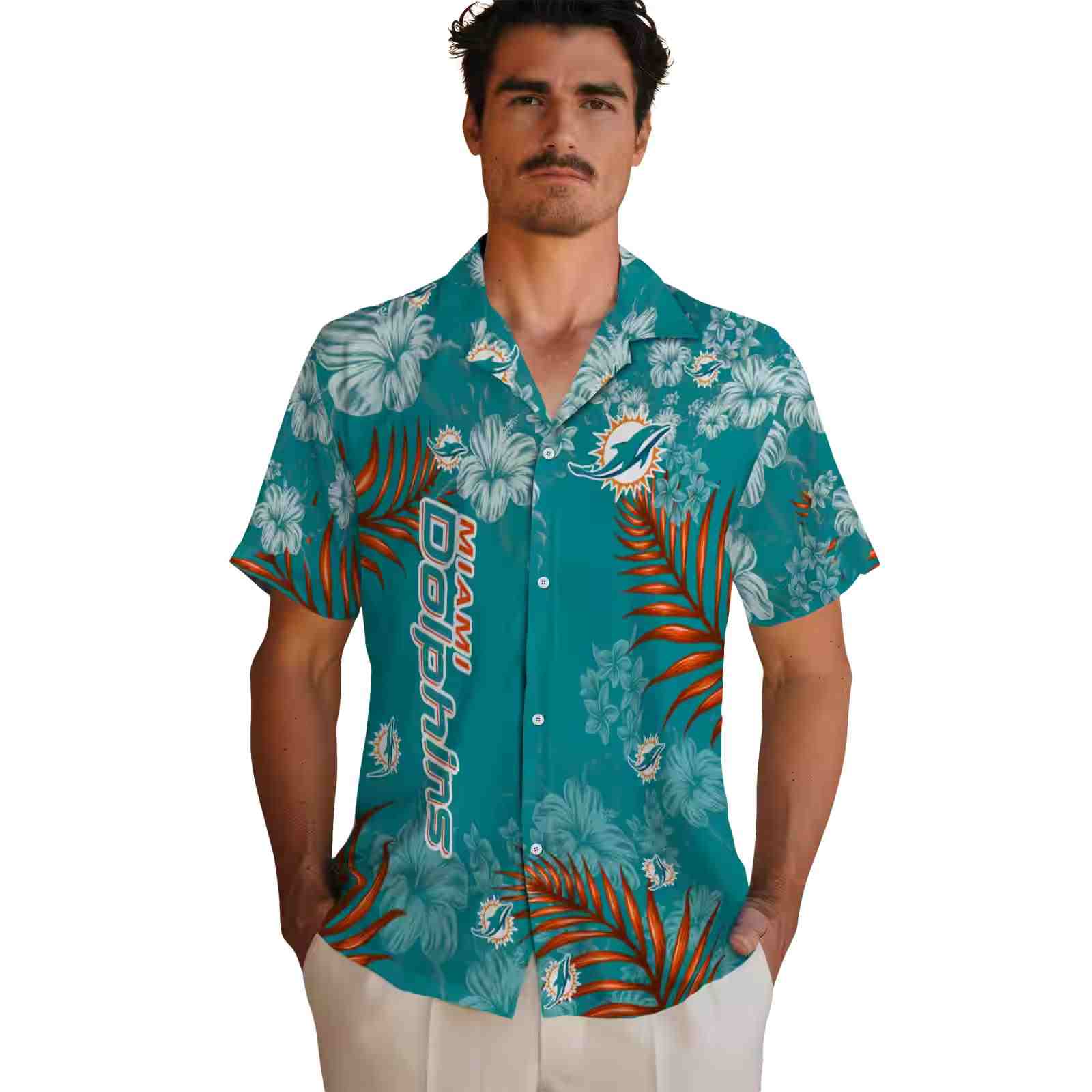 miami dolphins hibiscus print aqua hawaiian shirt fashion forward