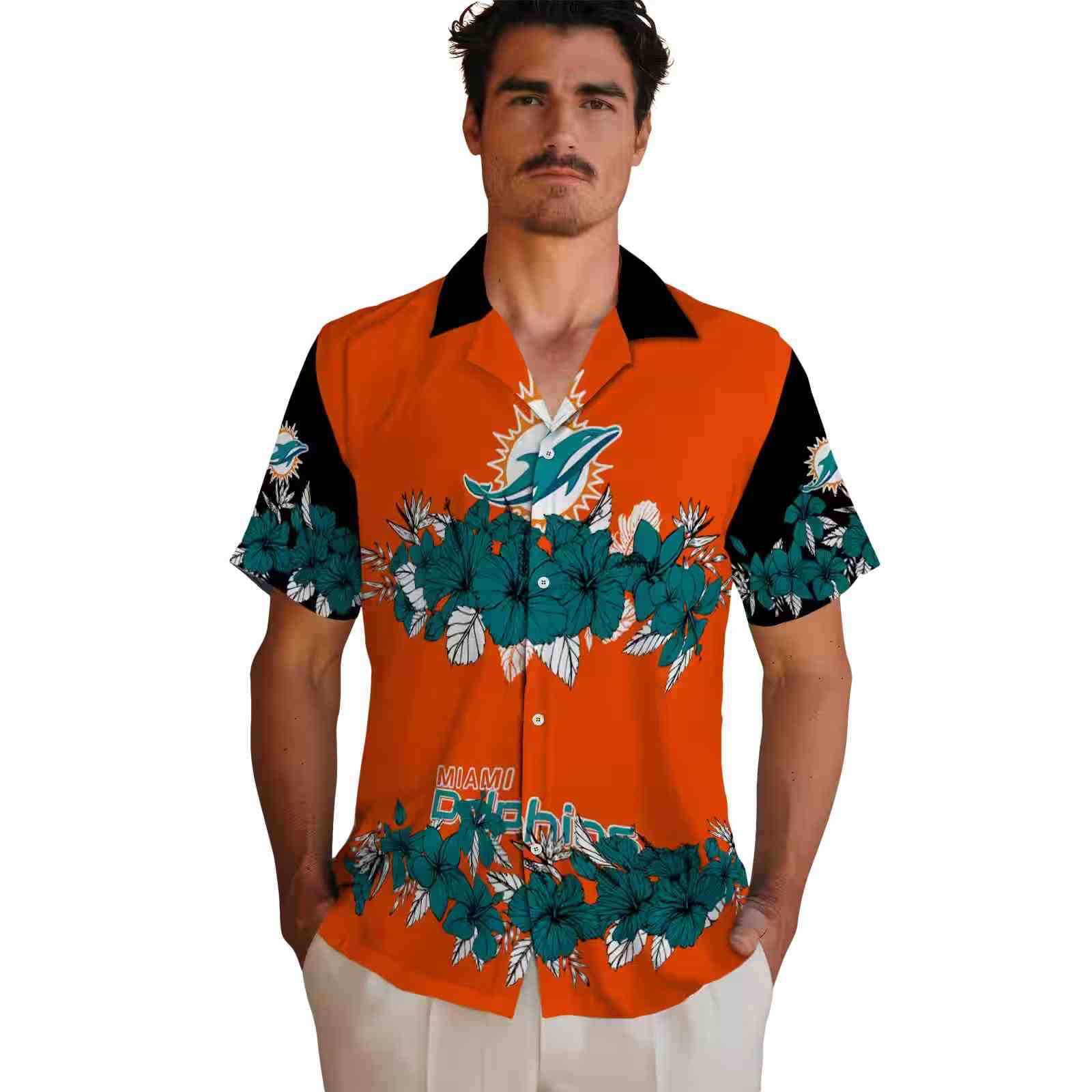 miami dolphins hibiscus stripe aqua black hawaiian shirt fashion forward