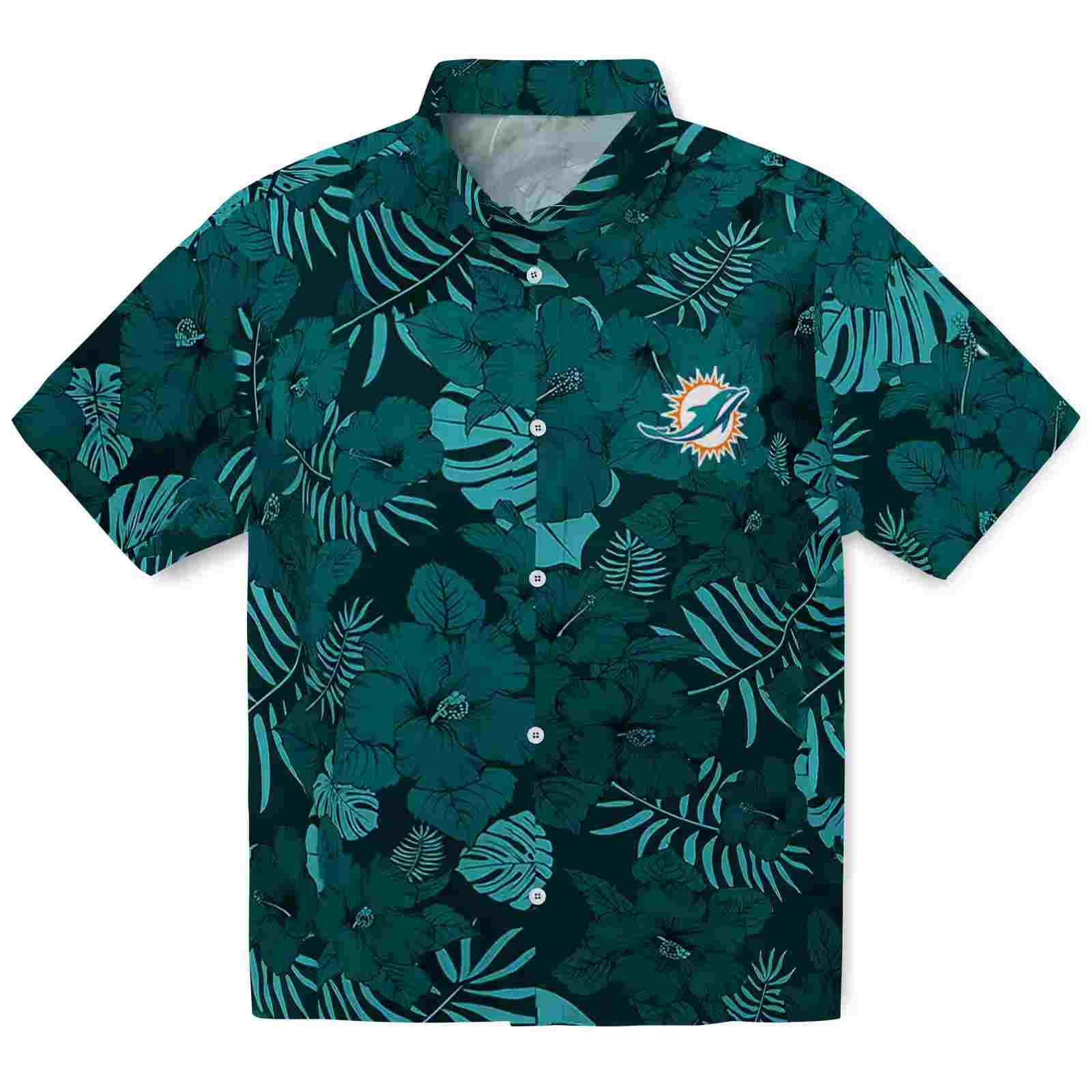 Miami Dolphins Jungle Vibes Aqua Hawaiian Shirt