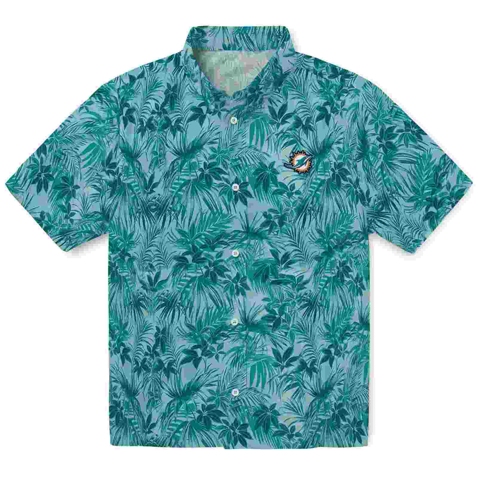 Miami Dolphins Leafy Pattern Aqua Hawaiian Shirt