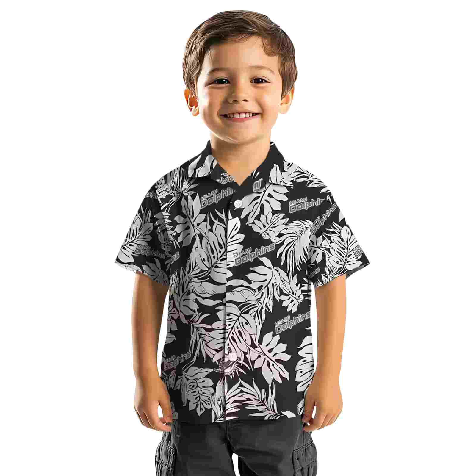 miami dolphins monstera leaf pattern black hawaiian shirt top rated