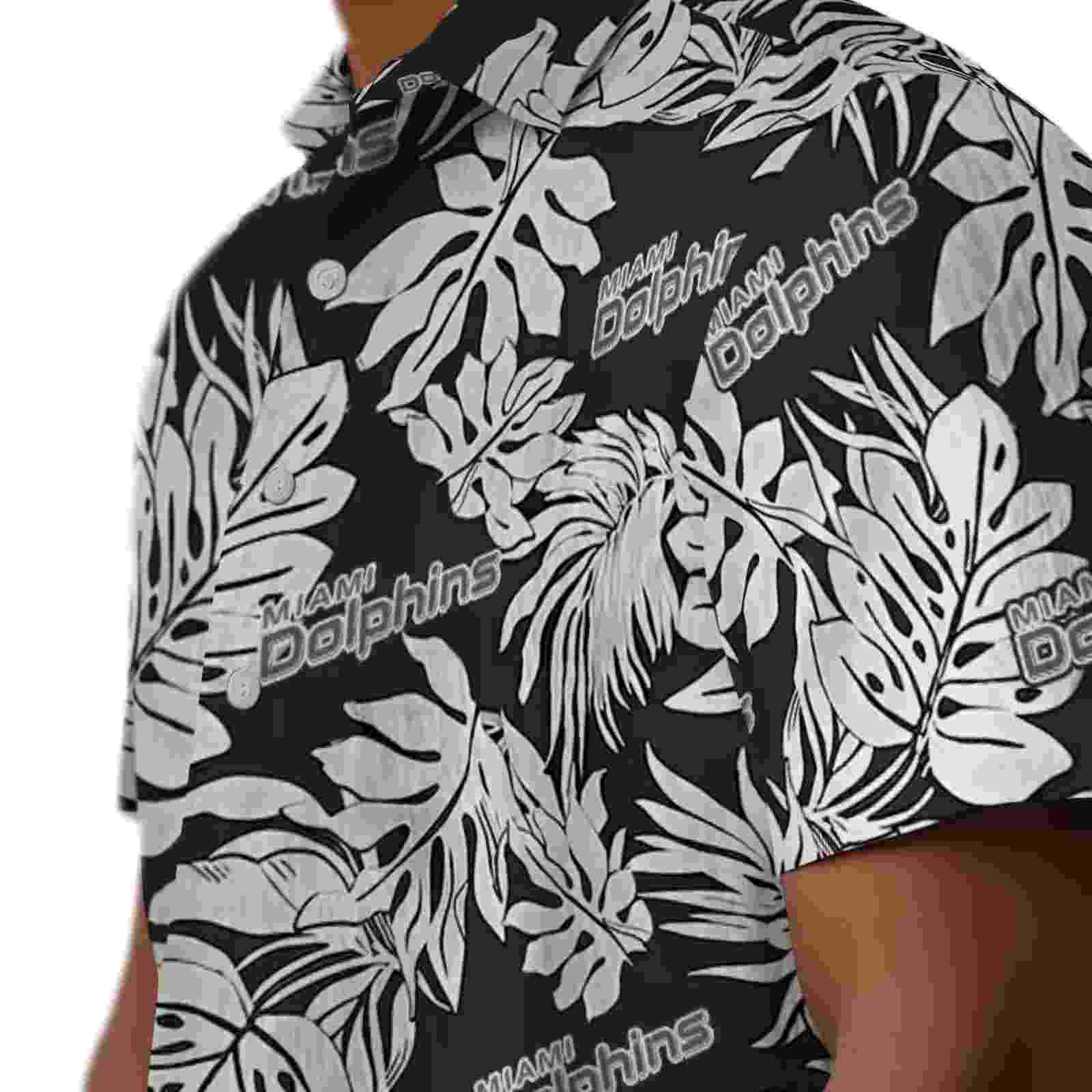 miami dolphins monstera leaf pattern black hawaiian shirt trendy