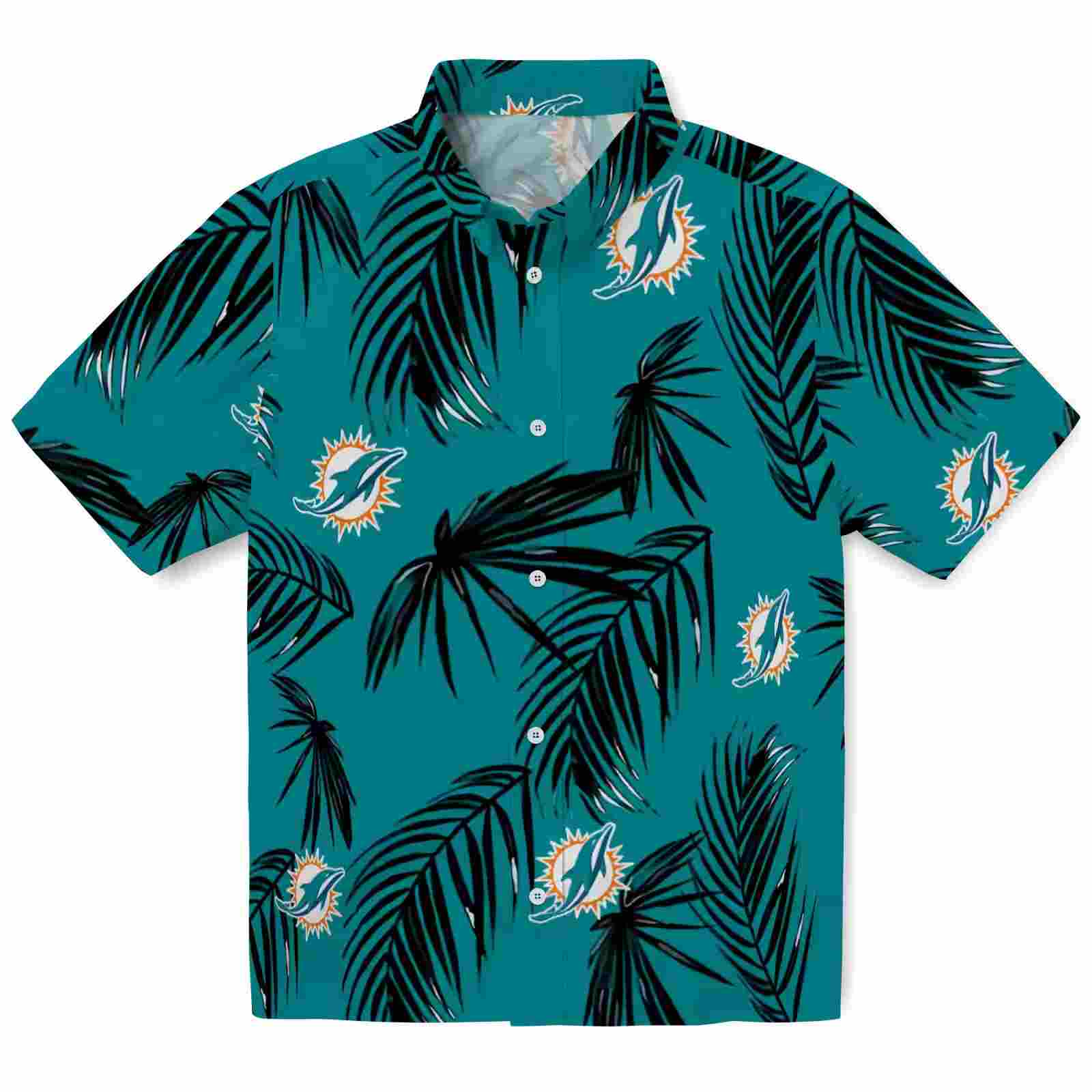 Miami Dolphins Palm Leaf Aqua Hawaiian Shirt