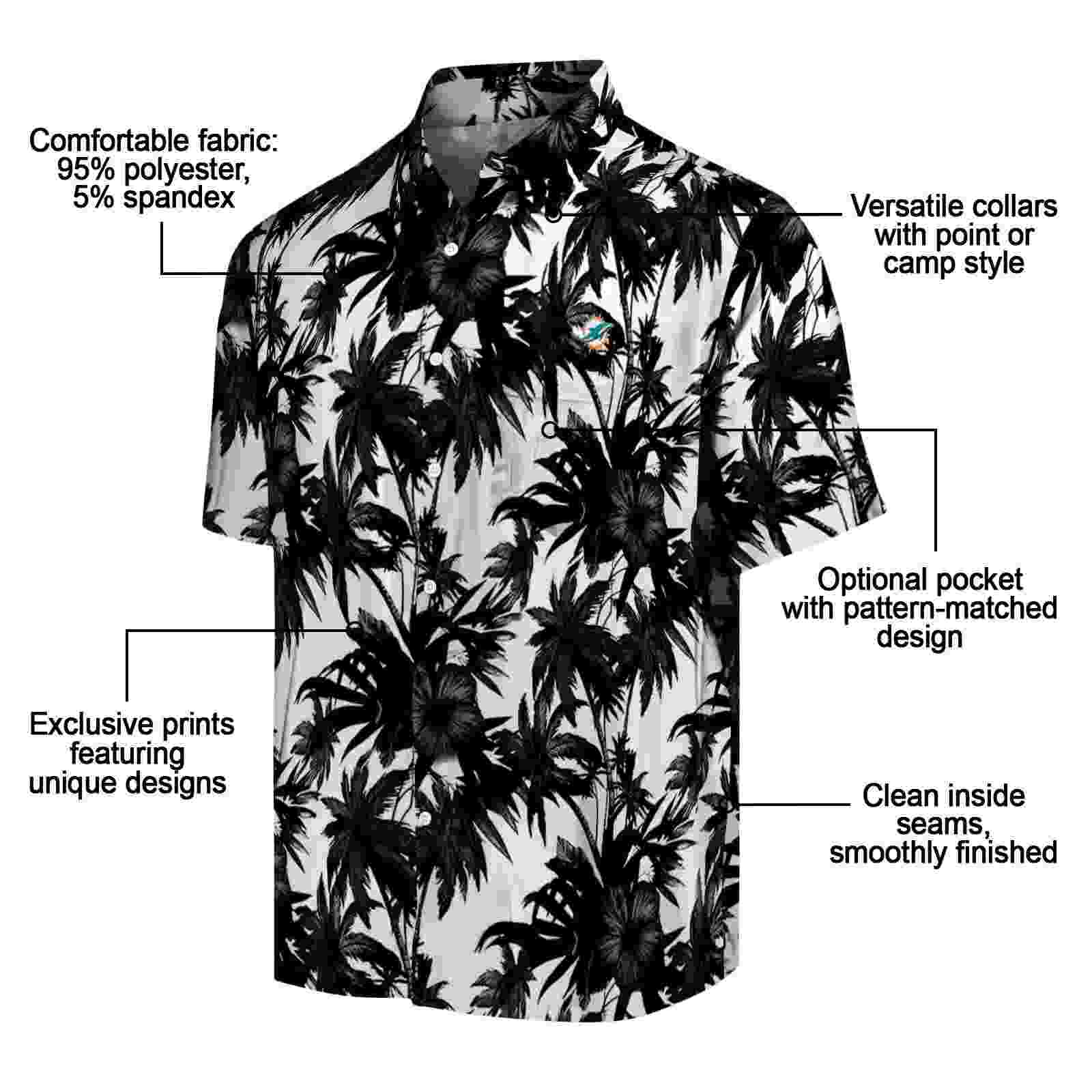 miami dolphins palm motifs black white hawaiian shirt new arrival