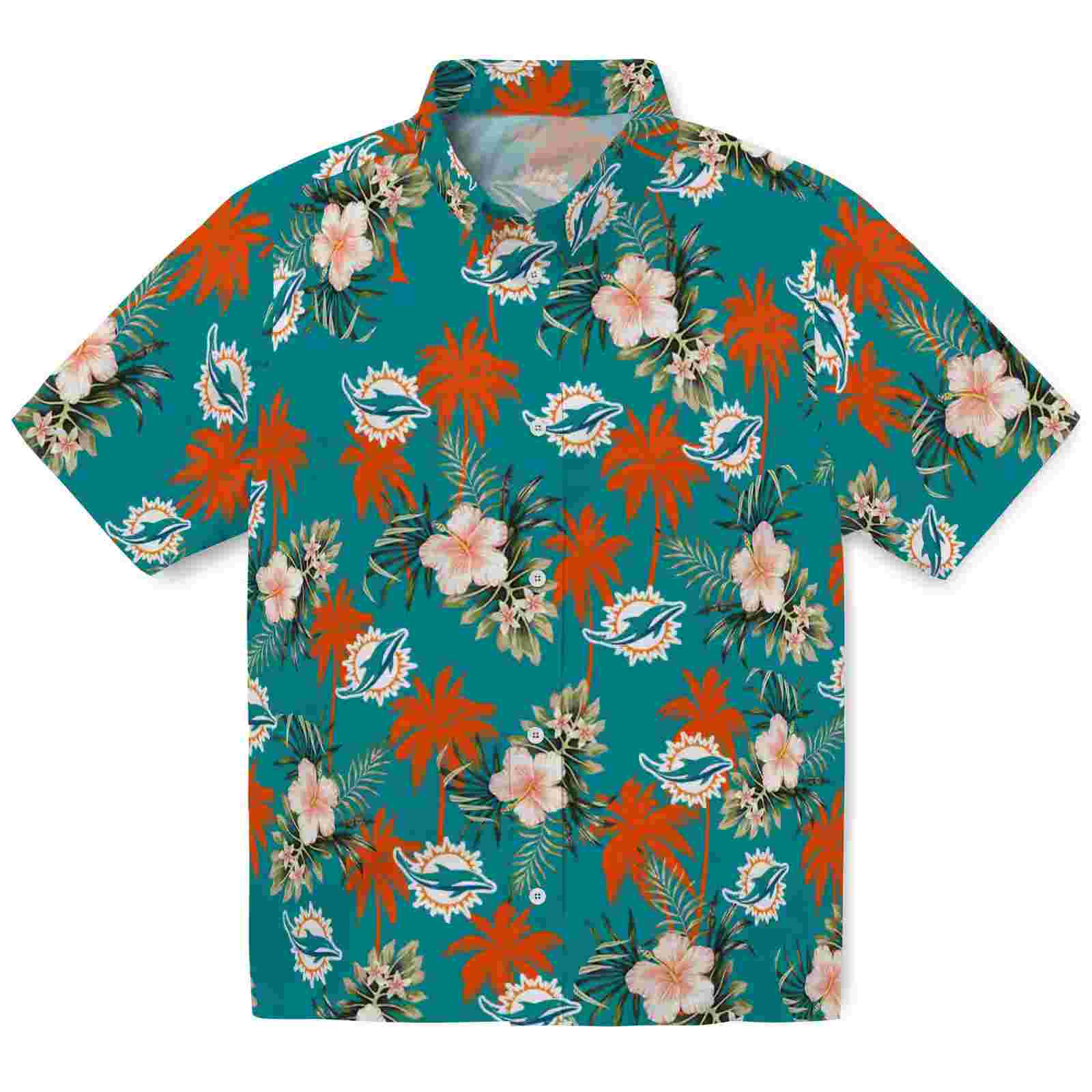 Miami Dolphins Palm Tree Flower Aqua Hawaiian Shirt