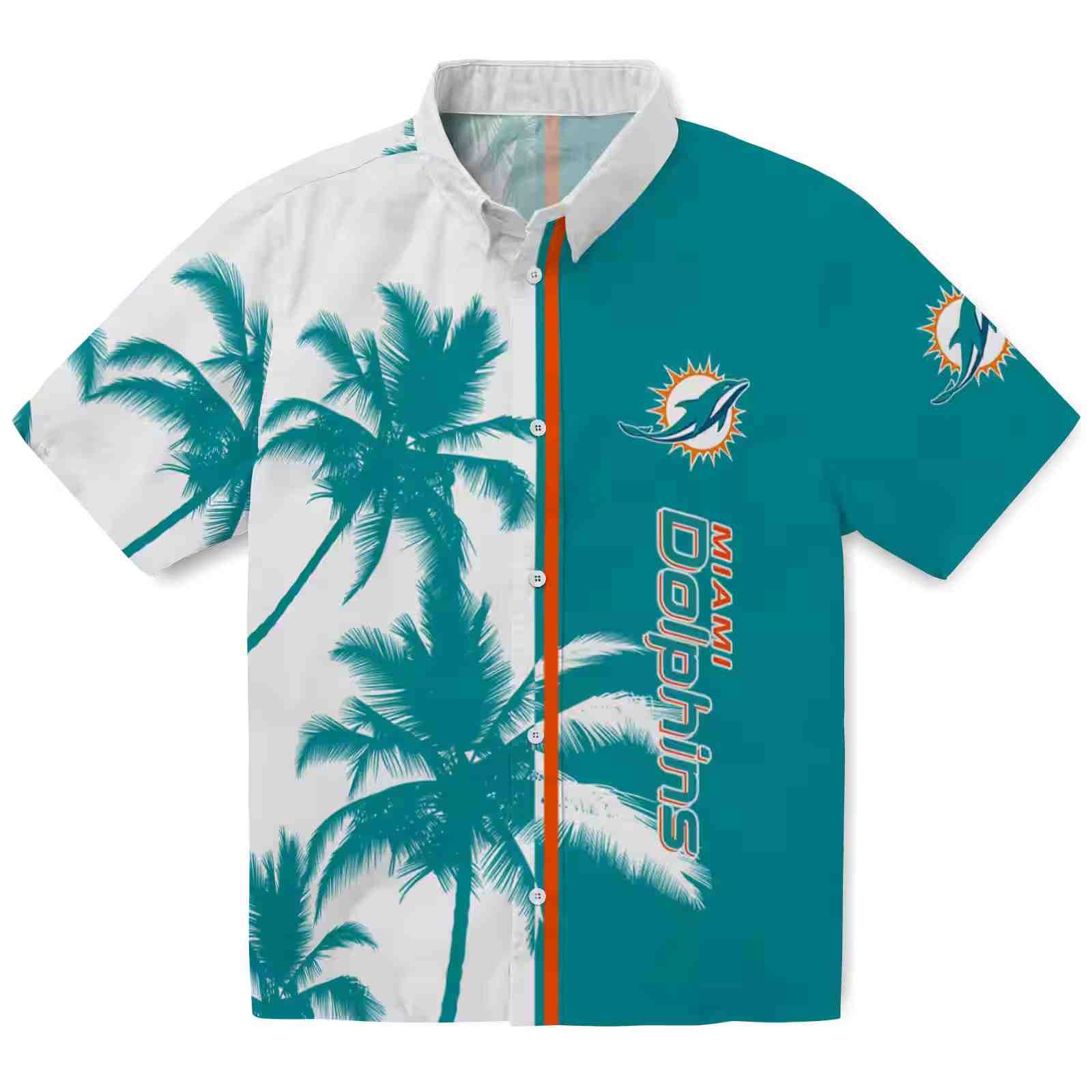 Miami Dolphins Palm Trees Aqua White Hawaiian Shirt