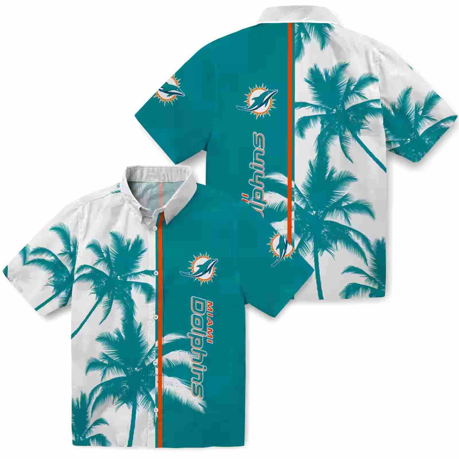 miami dolphins palm trees aqua white hawaiian shirt high quality