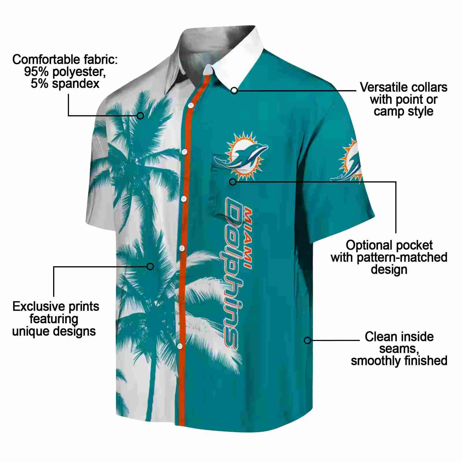 miami dolphins palm trees aqua white hawaiian shirt new arrival