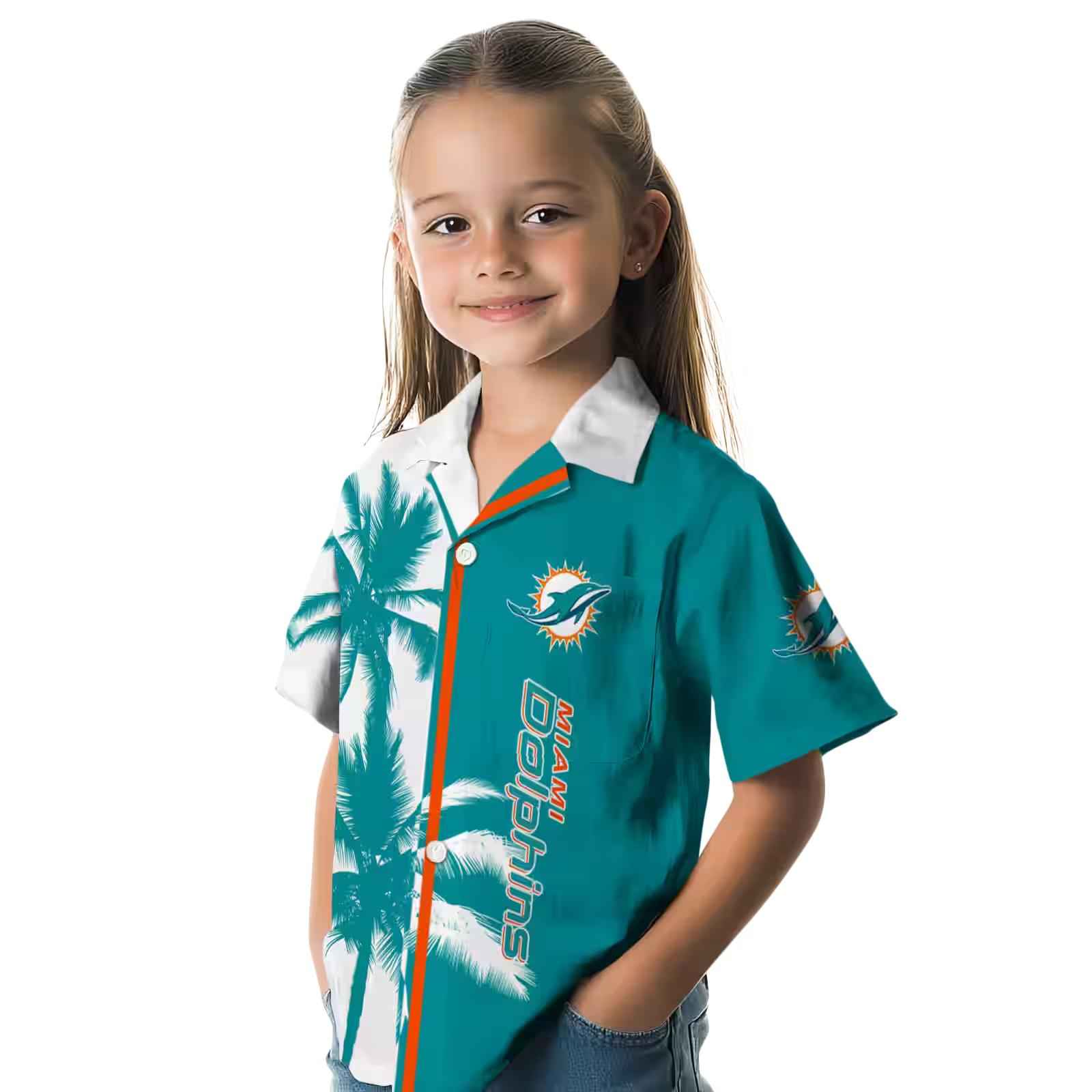 miami dolphins palm trees aqua white hawaiian shirt premium grade