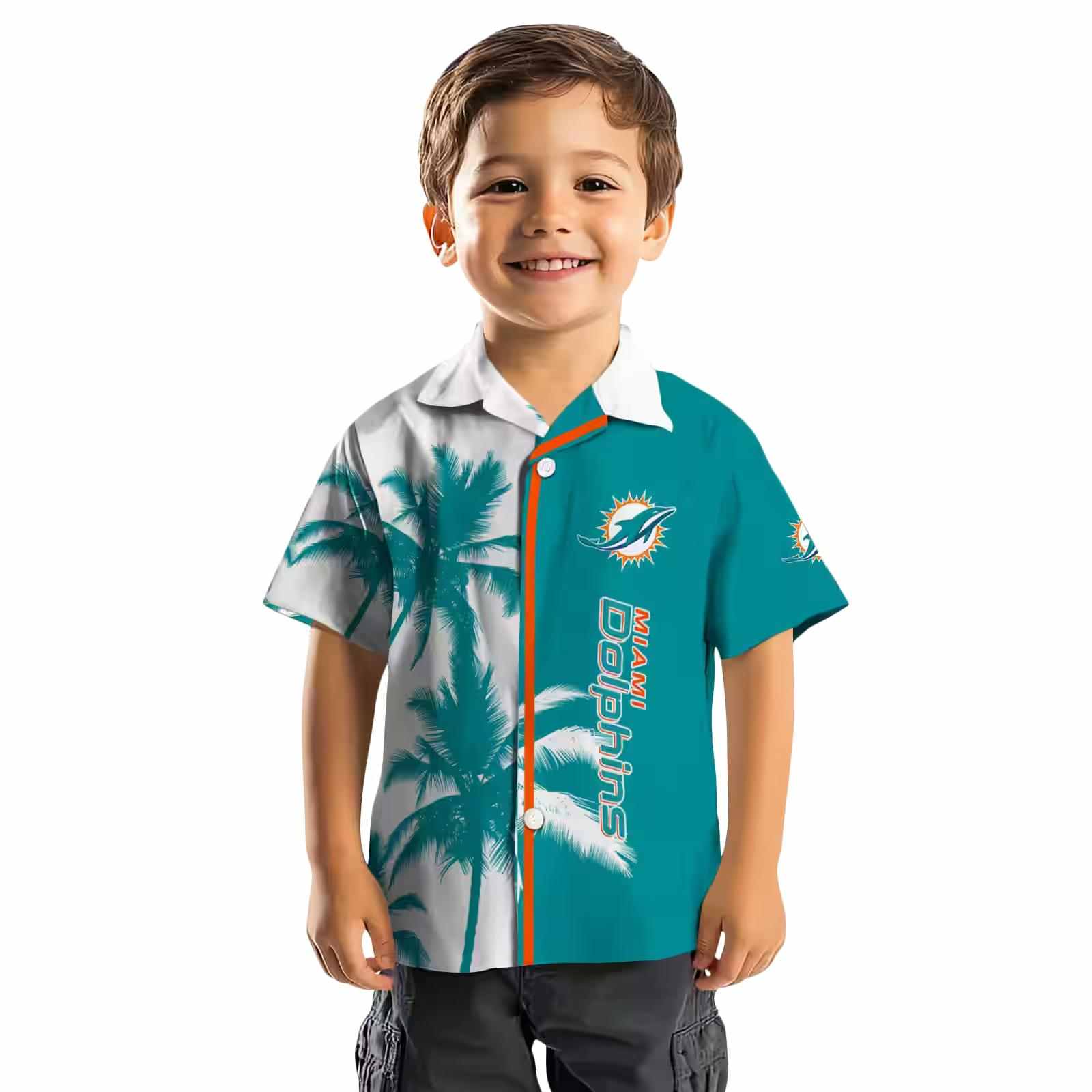 miami dolphins palm trees aqua white hawaiian shirt top rated