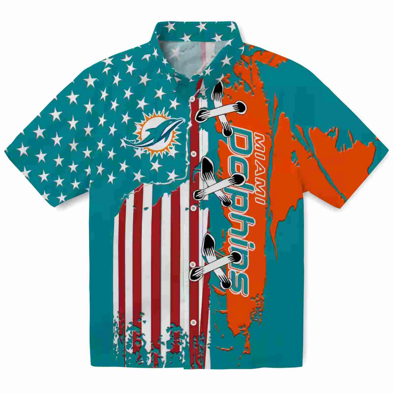 Miami Dolphins Stitched Flag Aqua Hawaiian Shirt