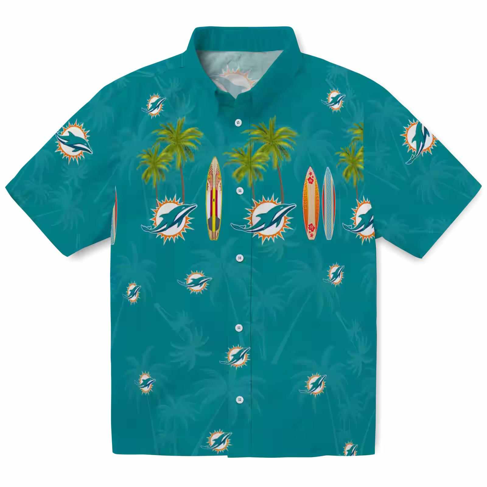 Miami Dolphins Surfboard Palm Aqua Hawaiian Shirt