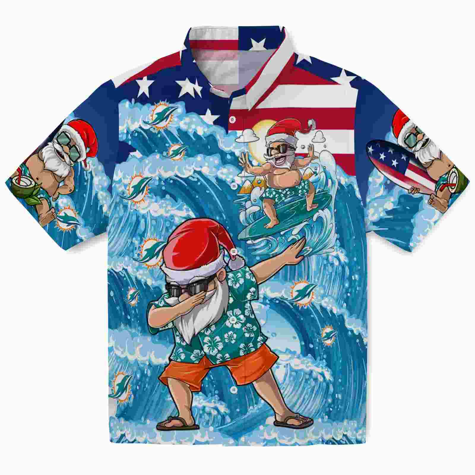 Miami Dolphins Surfing Santa Blue Hawaiian Shirt