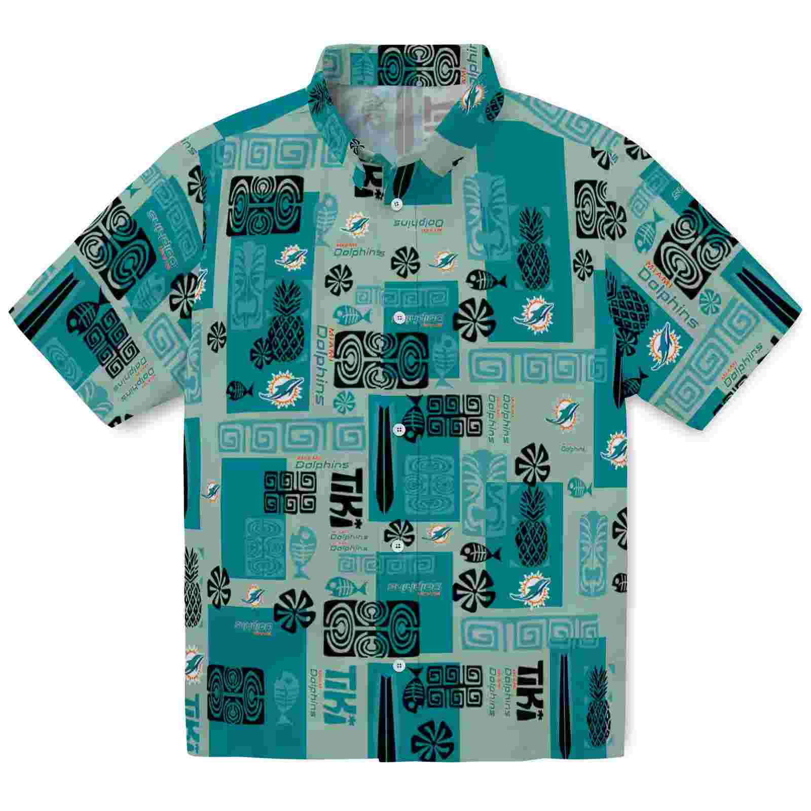 Miami Dolphins Tribal Symbols Aqua Hawaiian Shirt