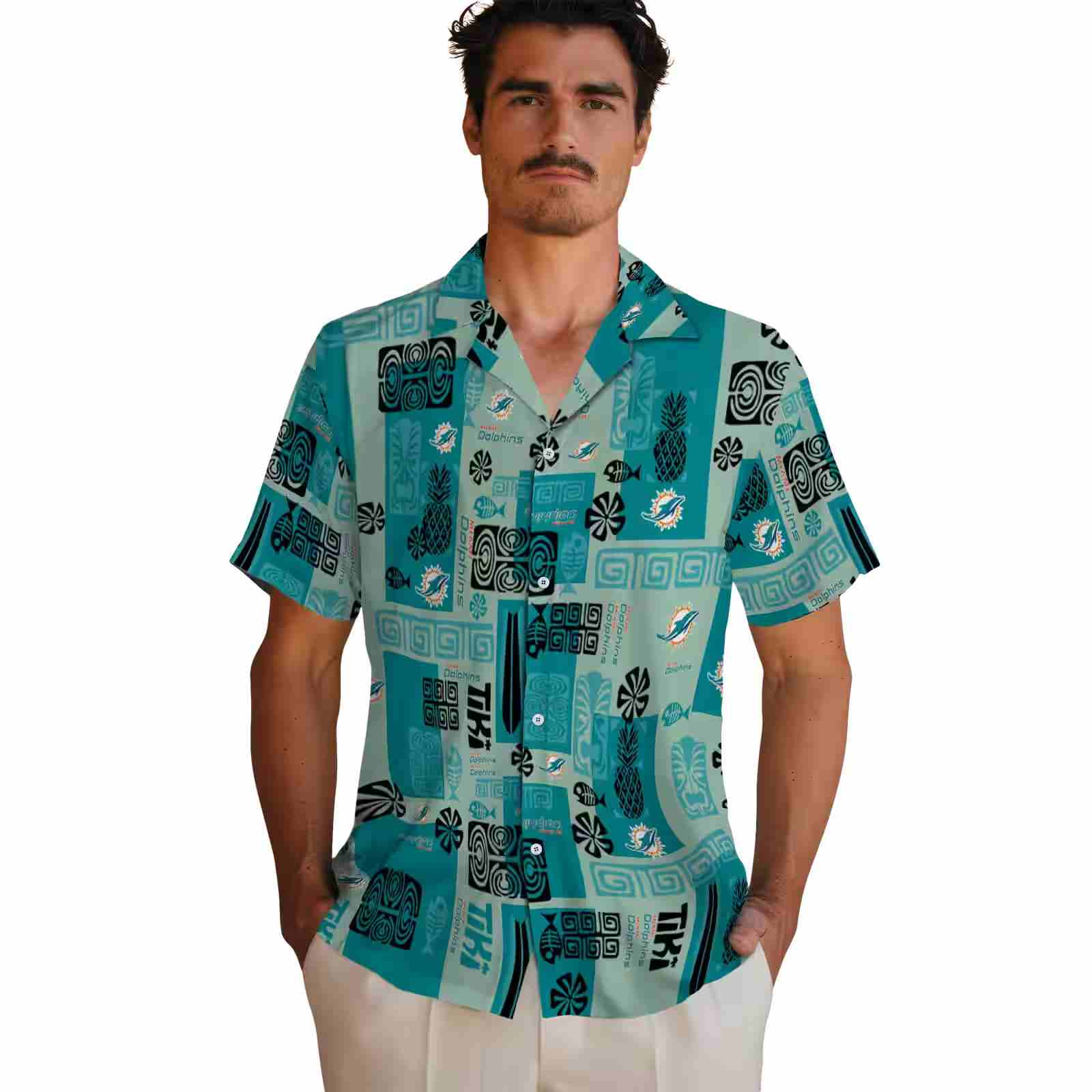 miami dolphins tribal symbols aqua hawaiian shirt fashion forward