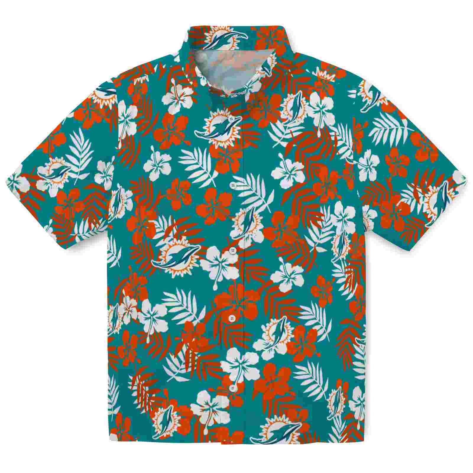 Miami Dolphins Tropical Floral Aqua Hawaiian Shirt