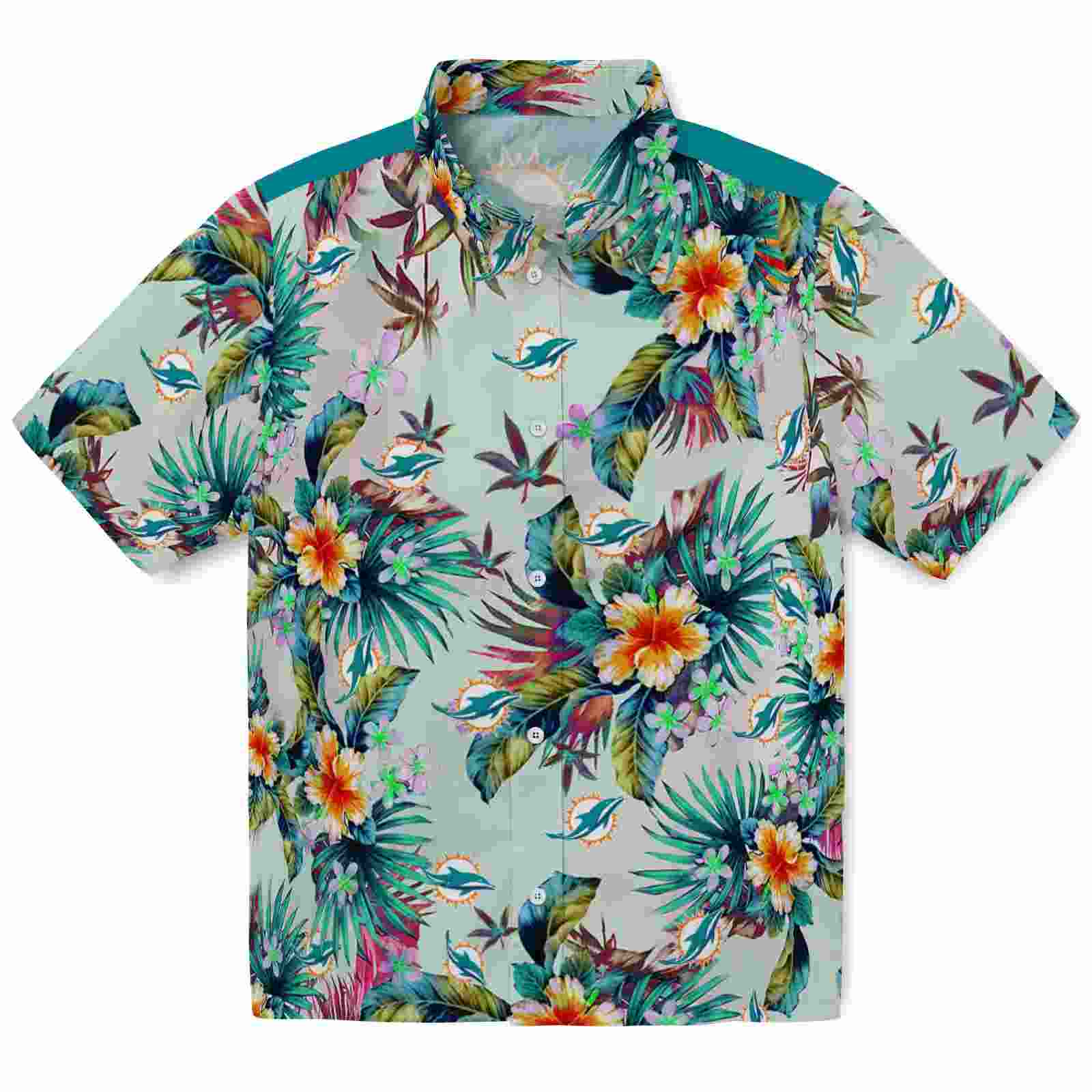 Miami Dolphins Tropical Foliage Green Hawaiian Shirt