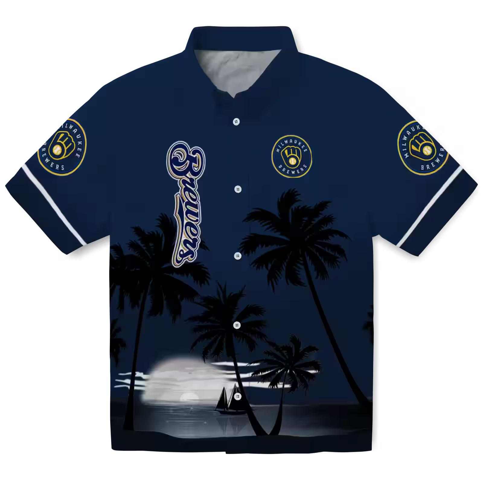 Milwaukee Brewers Beach Sunset Navy Blue Black Hawaiian Shirt