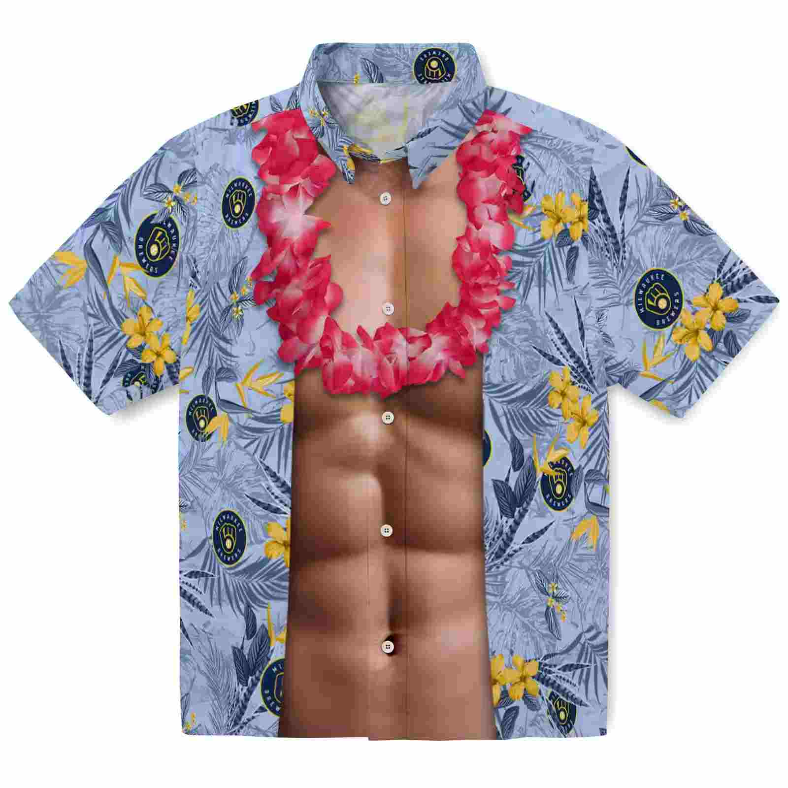 Milwaukee Brewers Chest Illusion Navy Blue Hawaiian Shirt