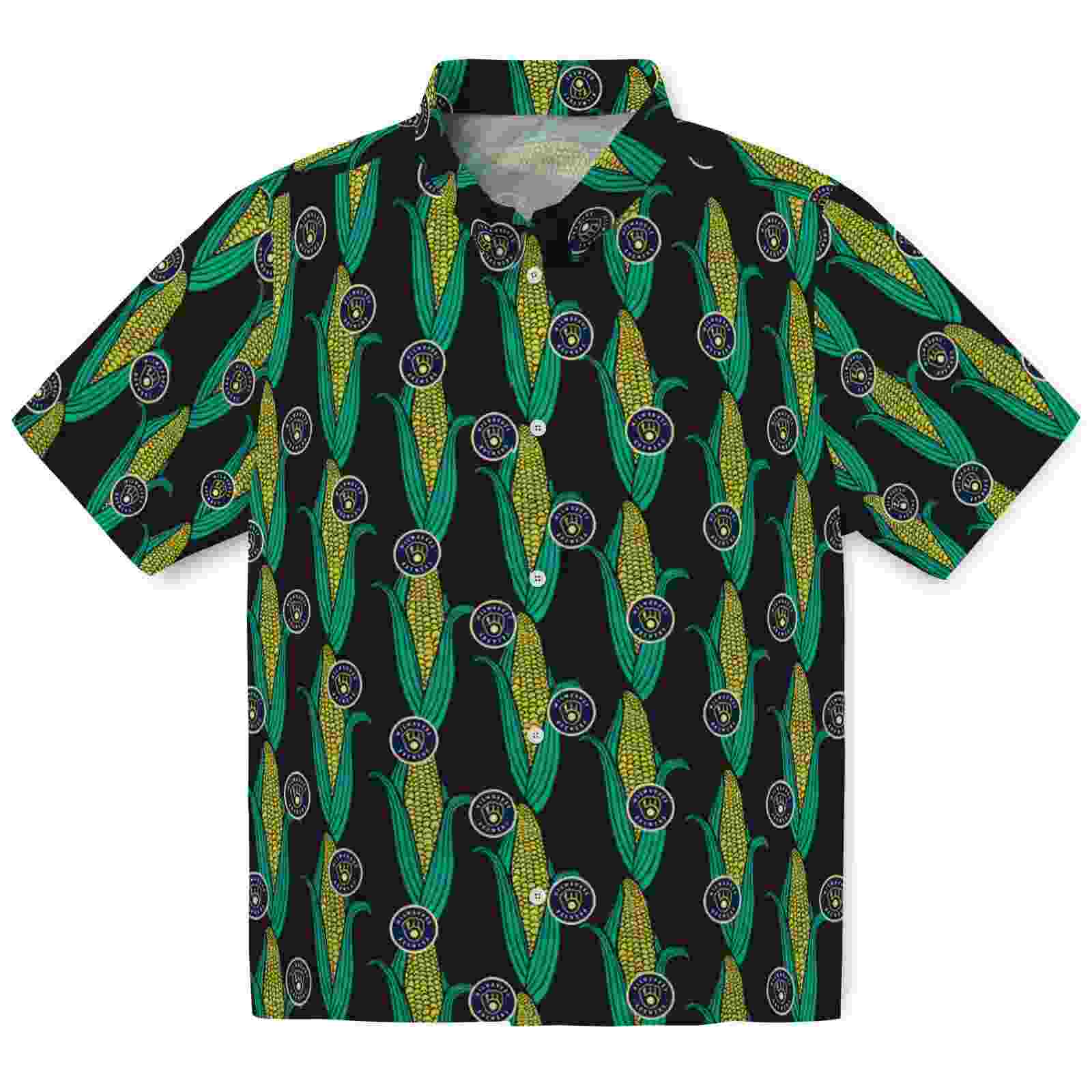 Milwaukee Brewers Corn Motifs Black Green Hawaiian Shirt