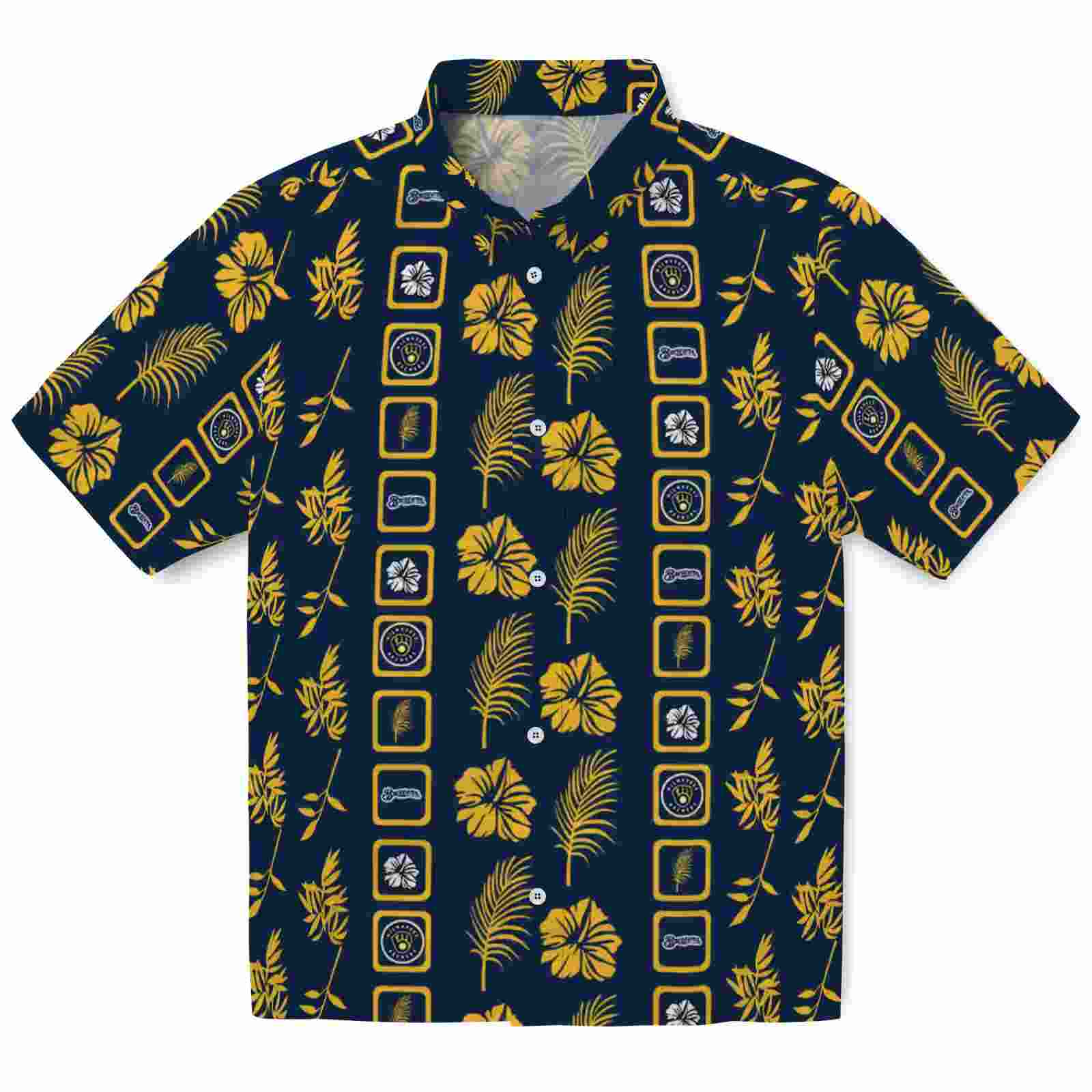 Milwaukee Brewers Framed Floral Navy Blue Hawaiian Shirt