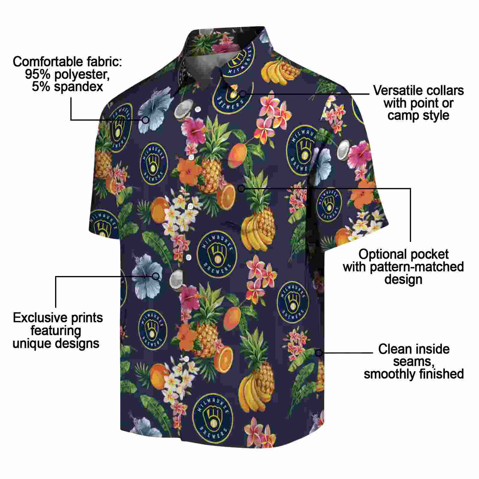 milwaukee brewers hibiscus and fruit navy blue hawaiian shirt new arrival