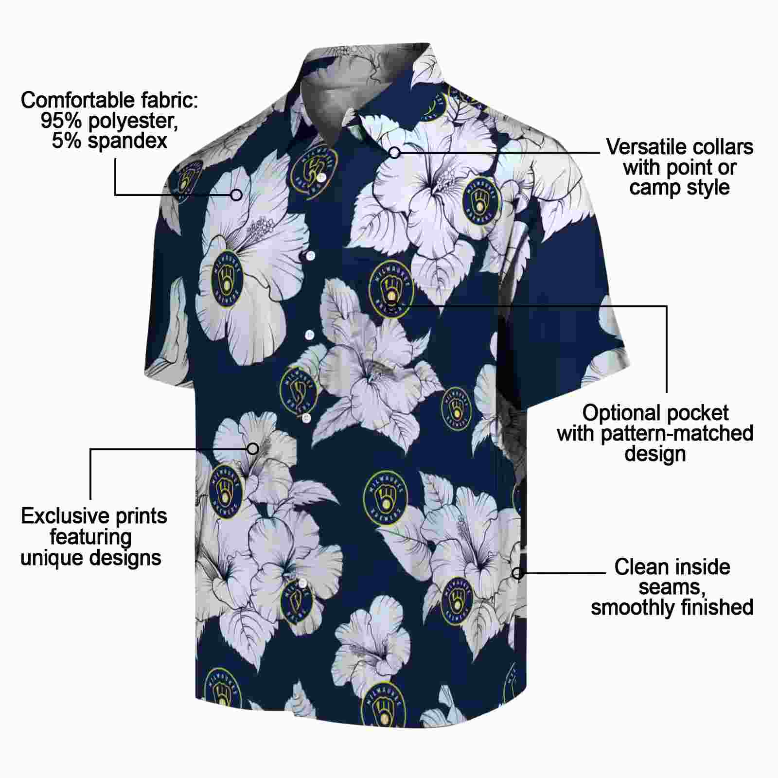 milwaukee brewers hibiscus blooms navy blue white hawaiian shirt new arrival