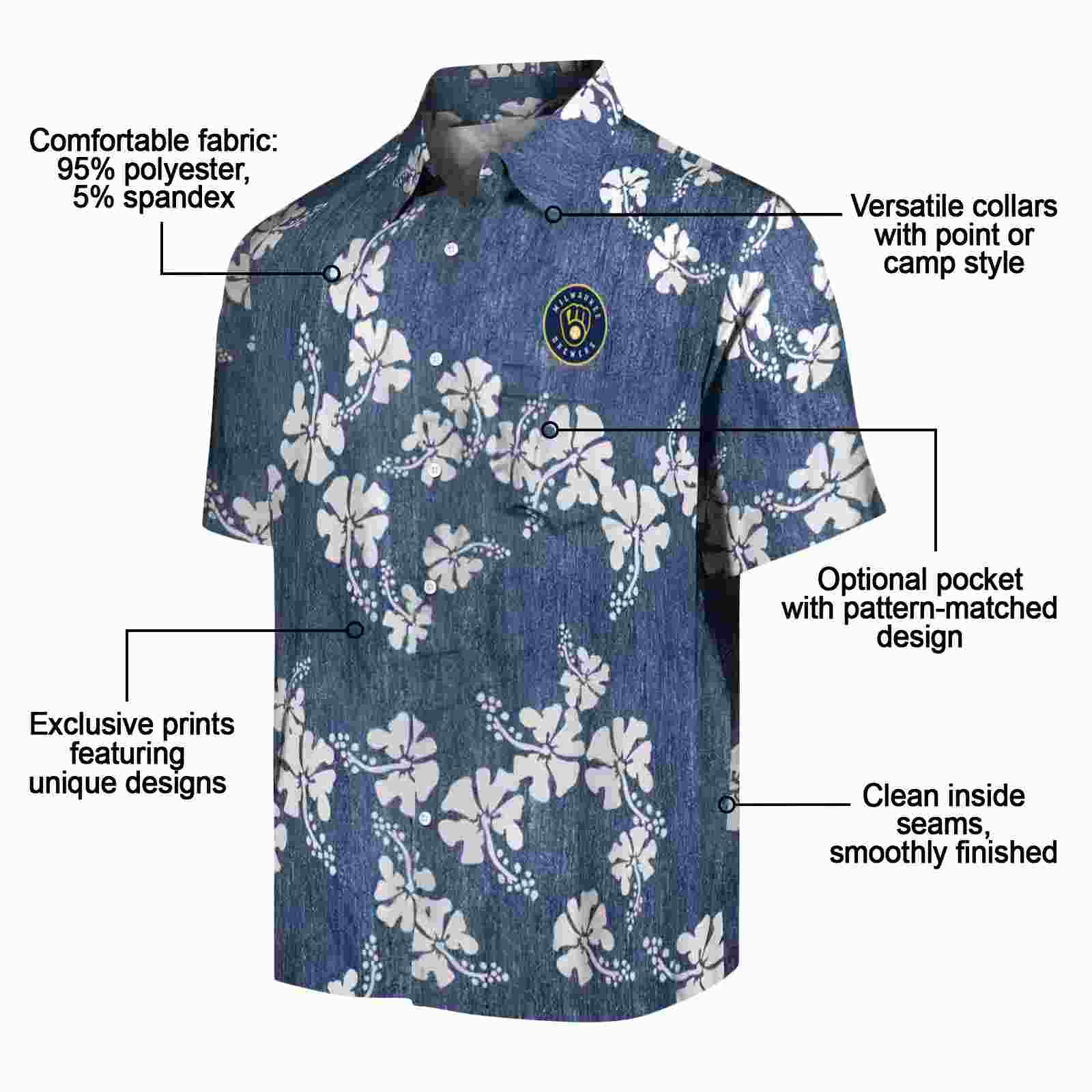 milwaukee brewers hibiscus clusters navy blue hawaiian shirt new arrival