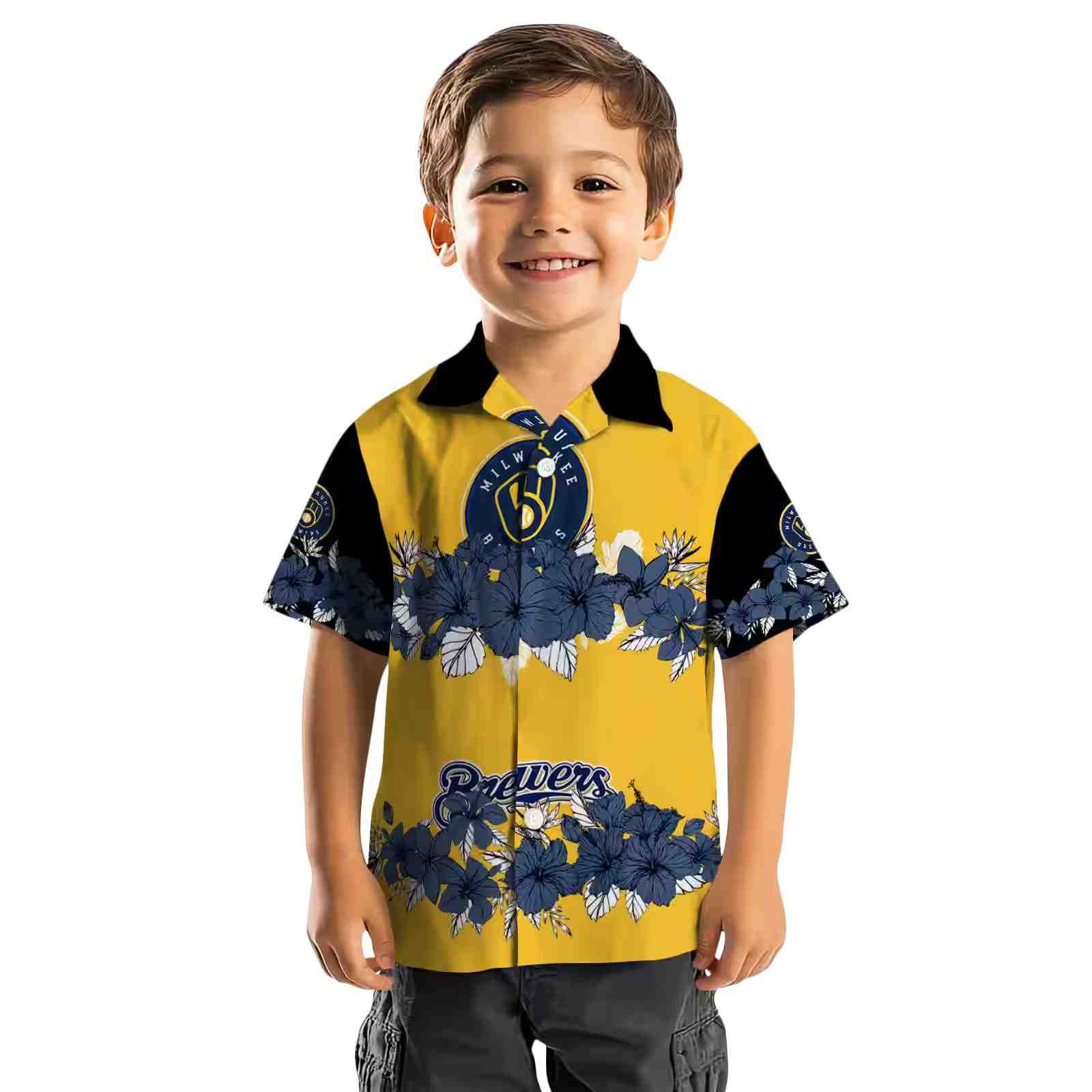 milwaukee brewers hibiscus stripe navy blue black hawaiian shirt top rated