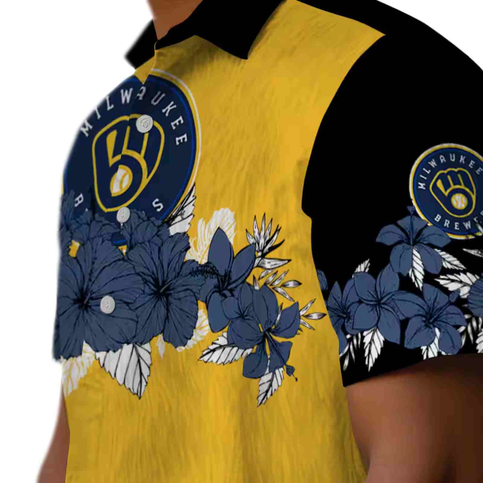 milwaukee brewers hibiscus stripe navy blue black hawaiian shirt trendy