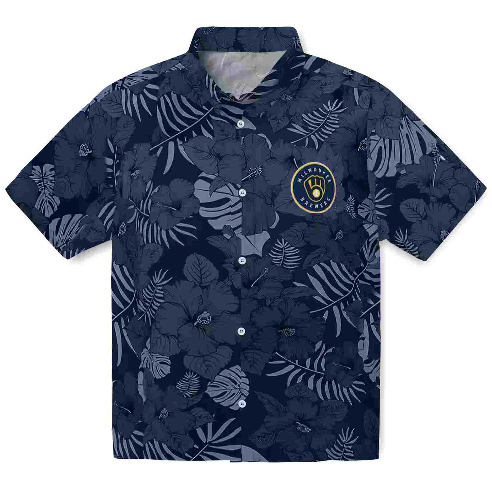 Milwaukee Brewers Jungle Vibes Navy Blue Hawaiian Shirt