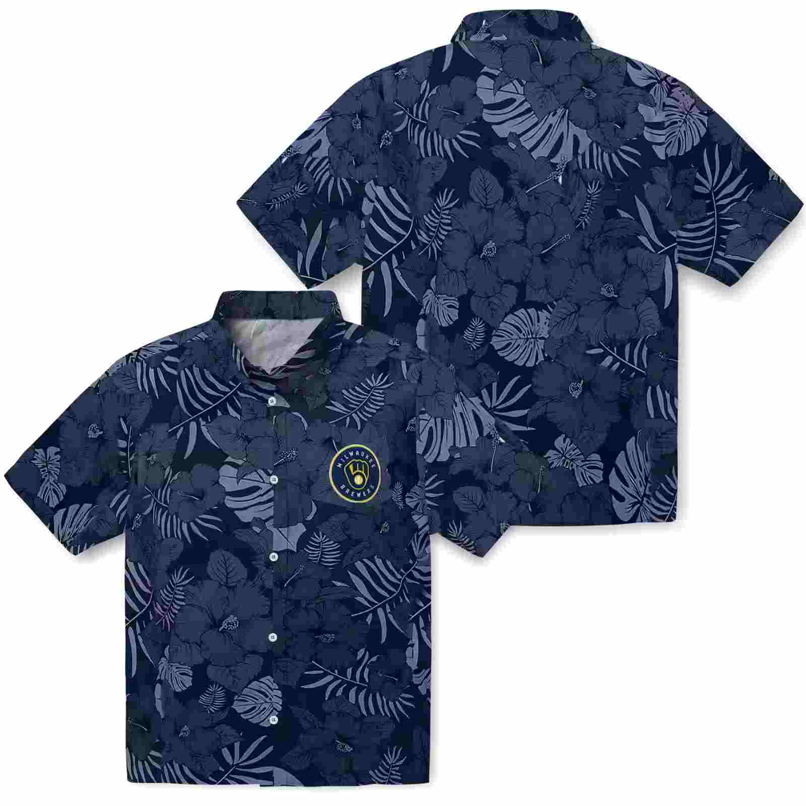 milwaukee brewers jungle vibes navy blue hawaiian shirt high quality