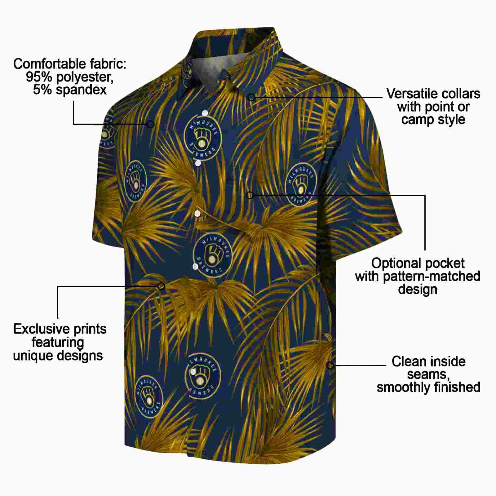 milwaukee brewers leafy palms navy blue hawaiian shirt new arrival