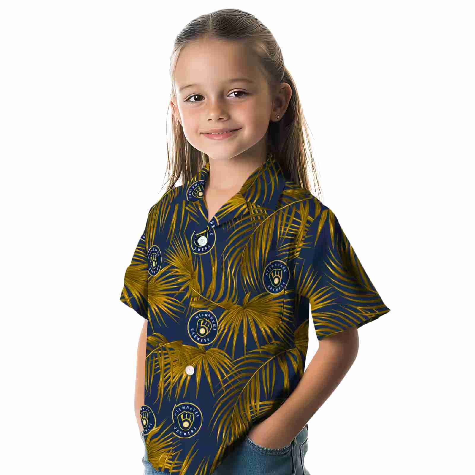 milwaukee brewers leafy palms navy blue hawaiian shirt premium grade