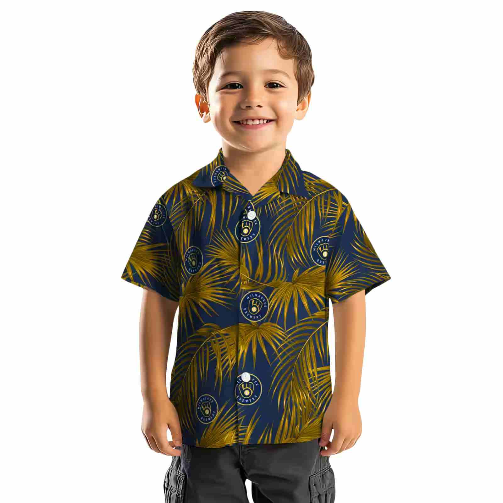 milwaukee brewers leafy palms navy blue hawaiian shirt top rated