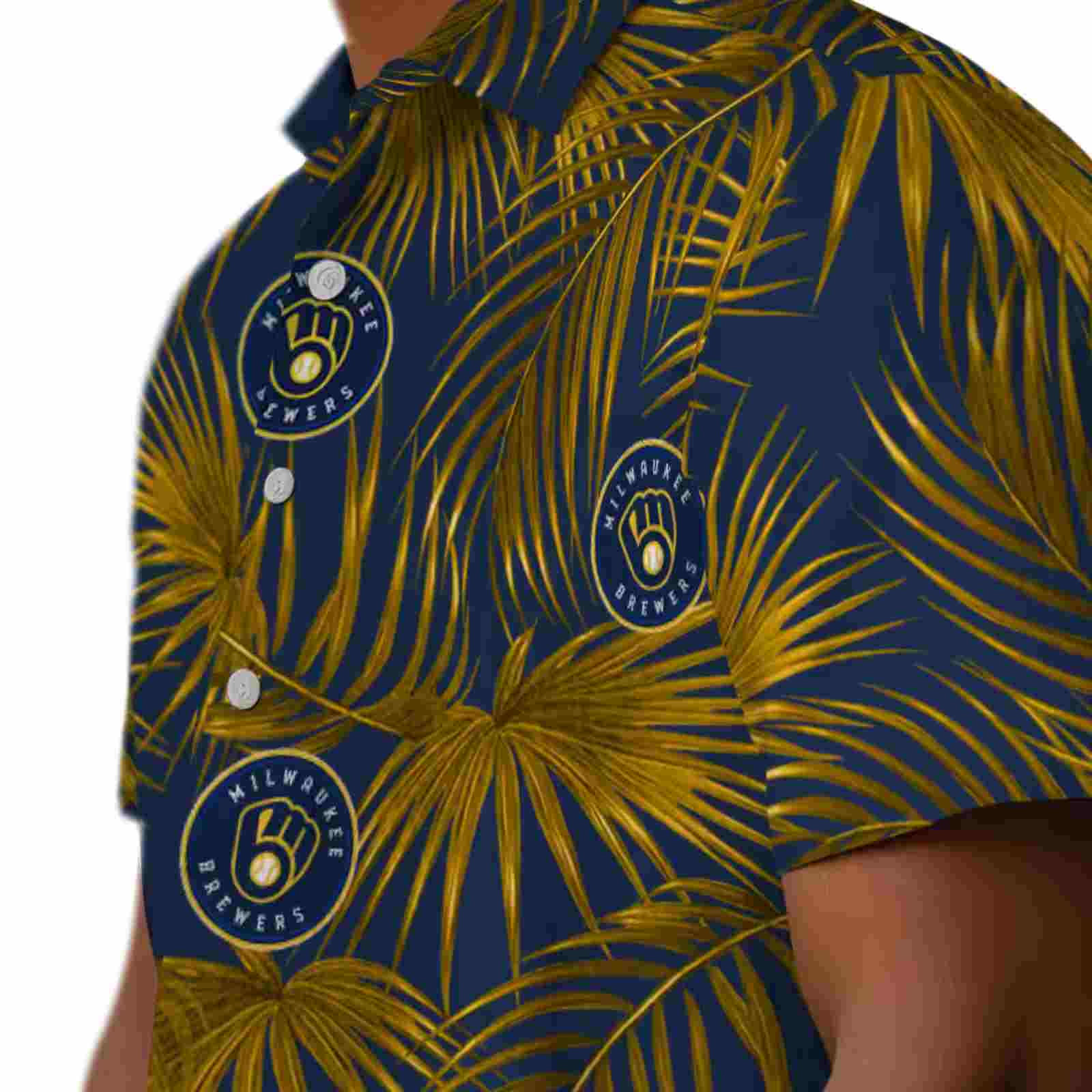 milwaukee brewers leafy palms navy blue hawaiian shirt trendy