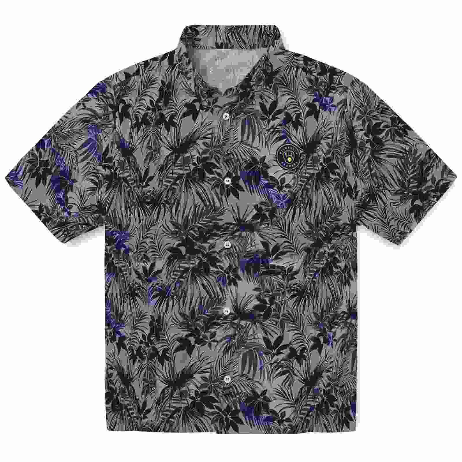 Milwaukee Brewers Leafy Pattern Navy Blue Hawaiian Shirt