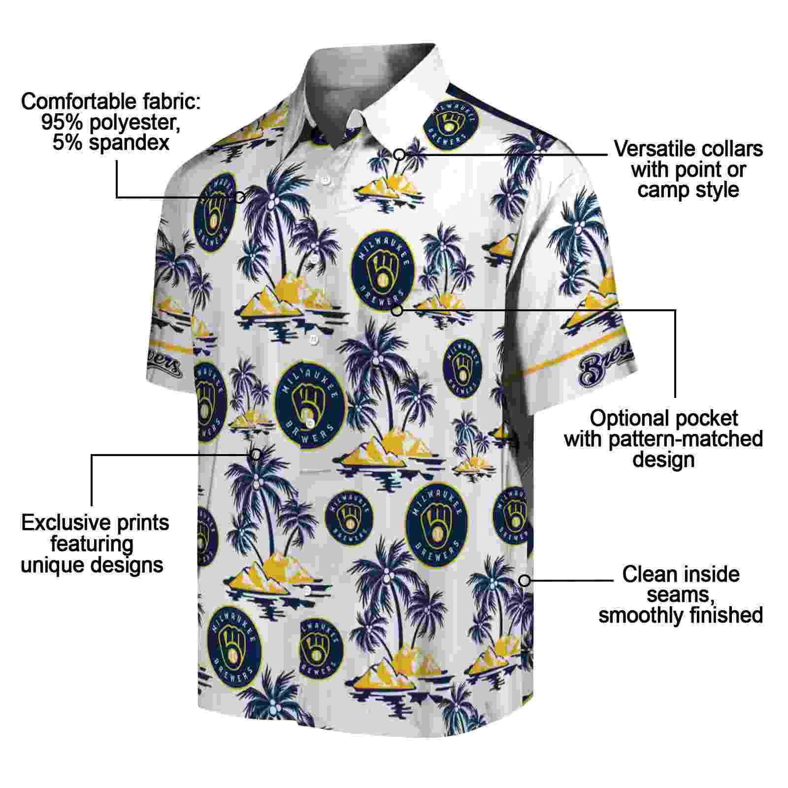 milwaukee brewers palm island print navy blue white hawaiian shirt new arrival