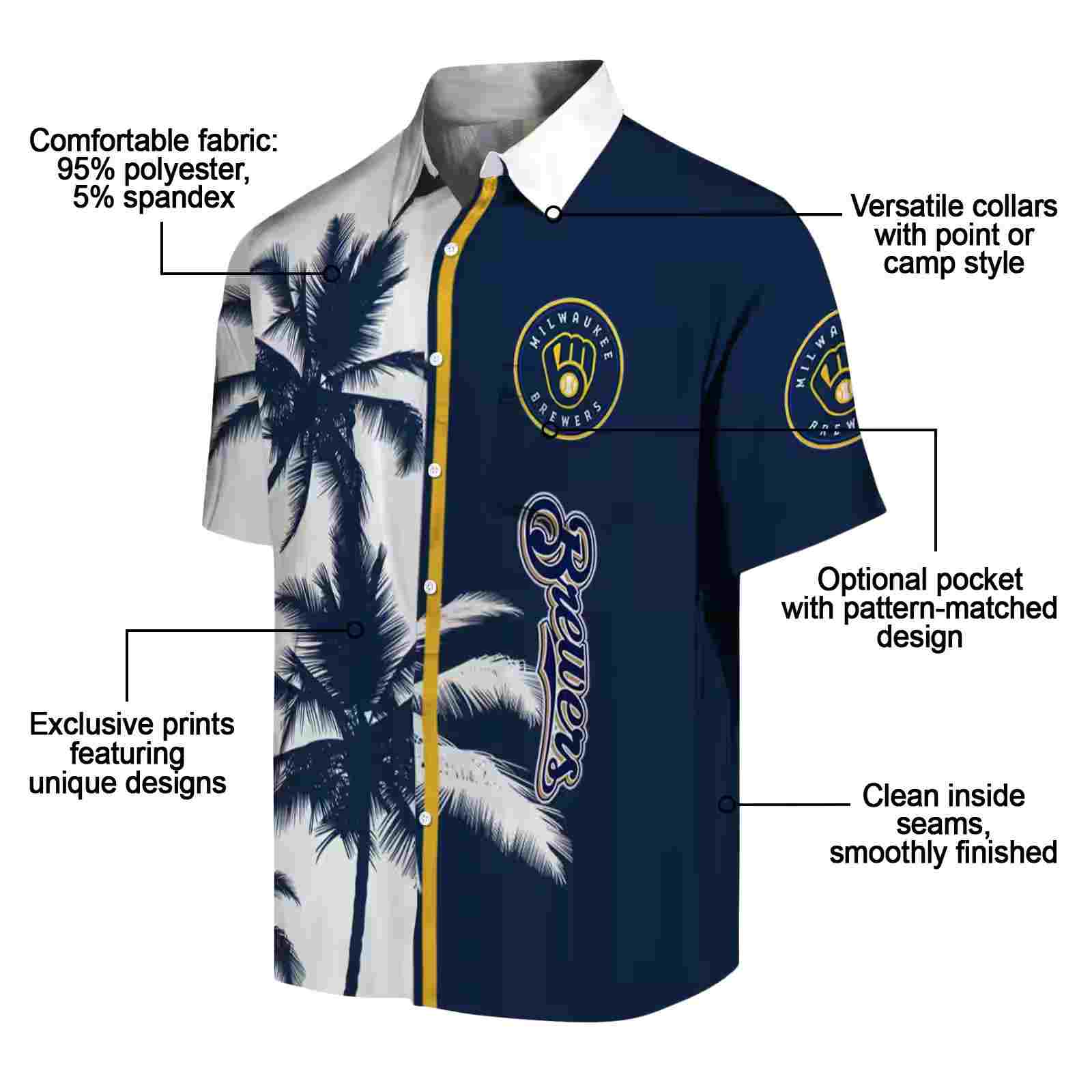 milwaukee brewers palm trees navy blue white hawaiian shirt new arrival