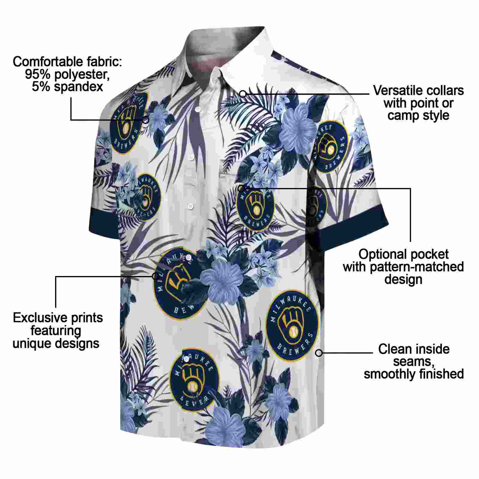 milwaukee brewers patriotic hibiscus design navy blue white hawaiian shirt new arrival