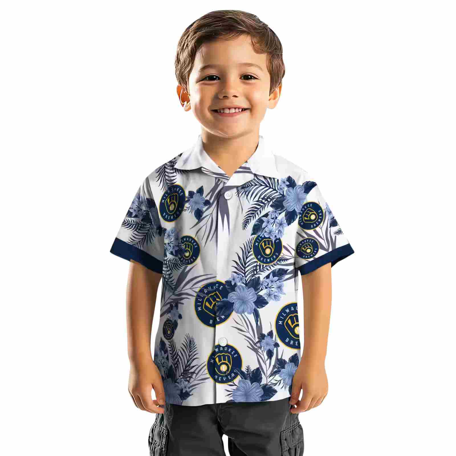 milwaukee brewers patriotic hibiscus design navy blue white hawaiian shirt top rated