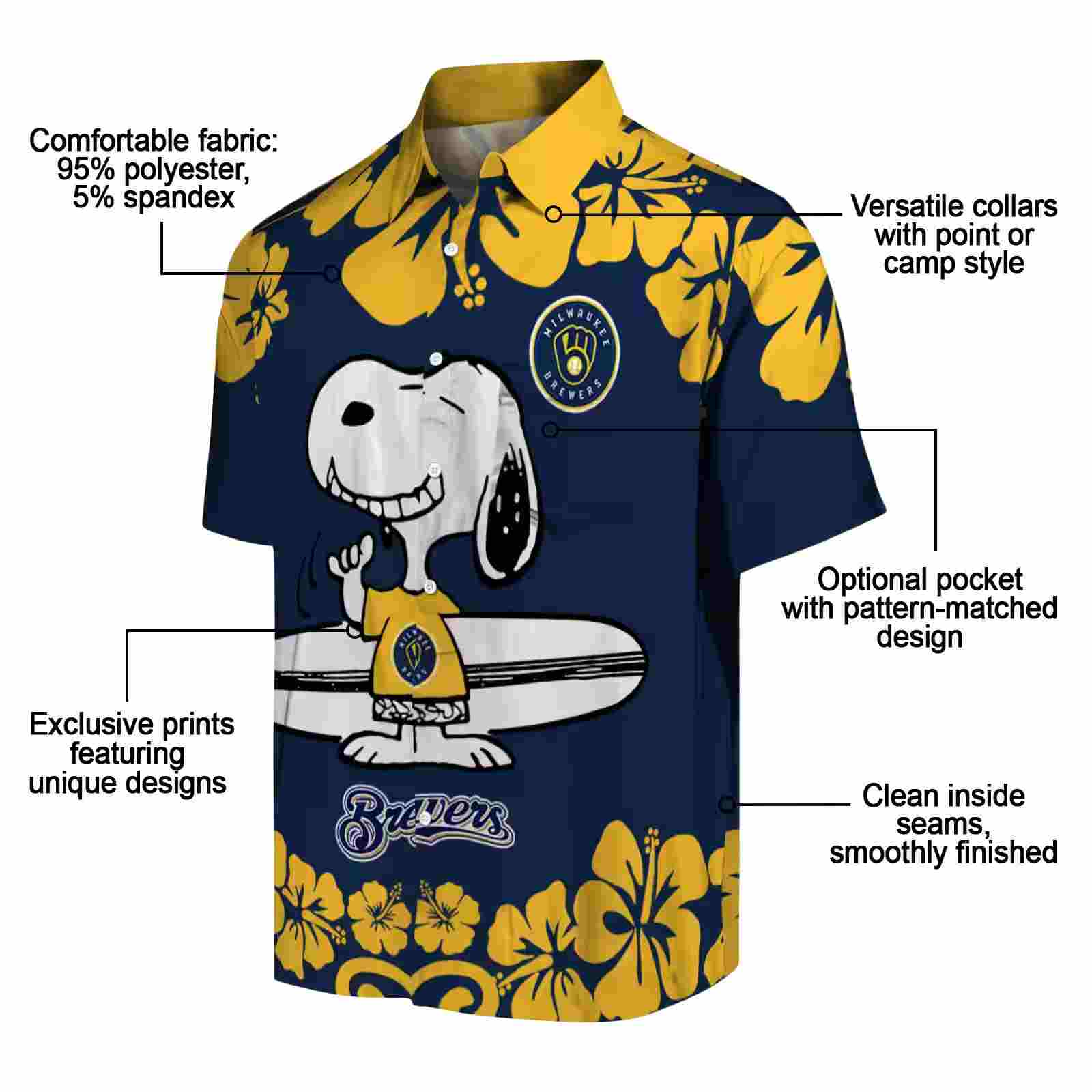 milwaukee brewers snoopy surf navy blue white hawaiian shirt new arrival