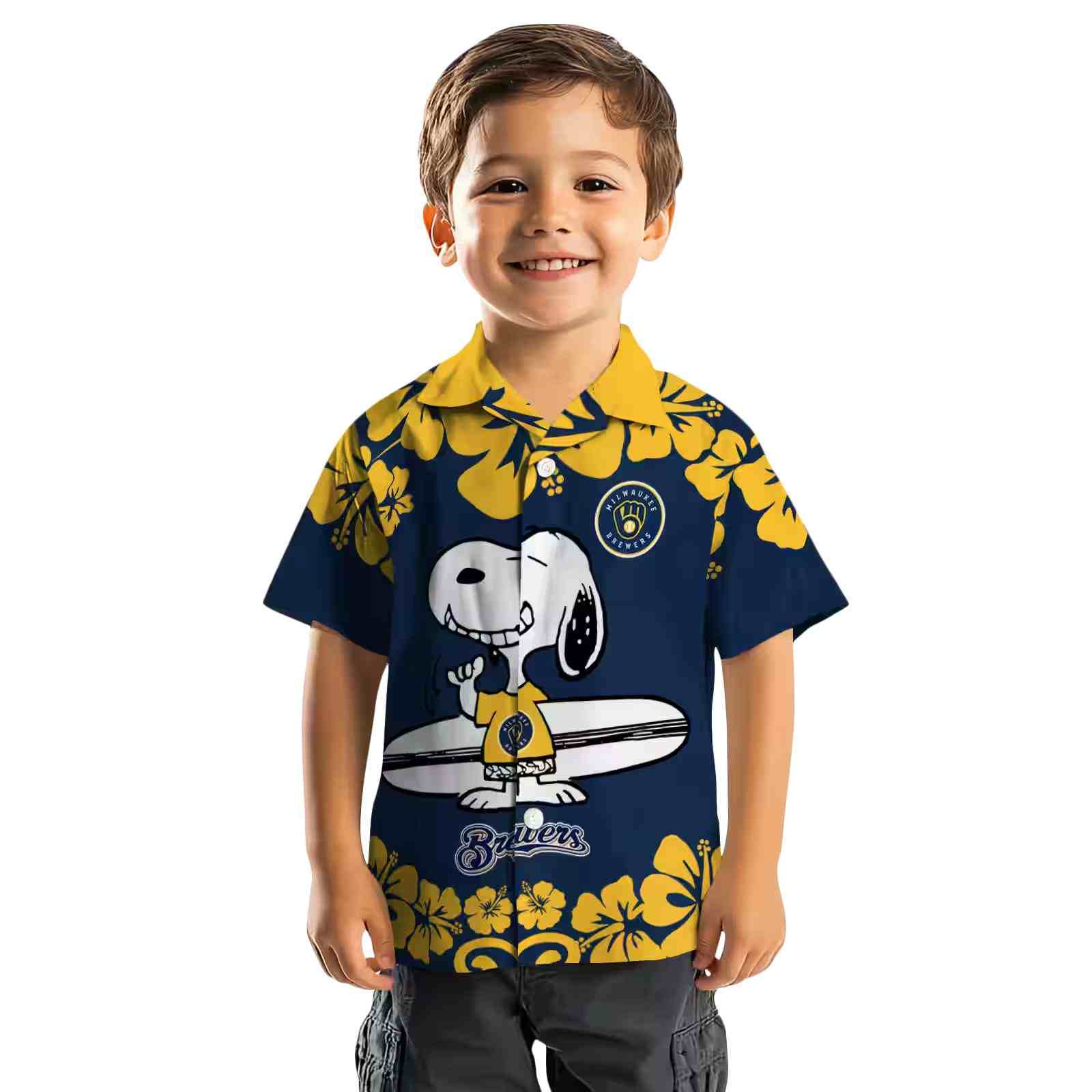 milwaukee brewers snoopy surf navy blue white hawaiian shirt top rated