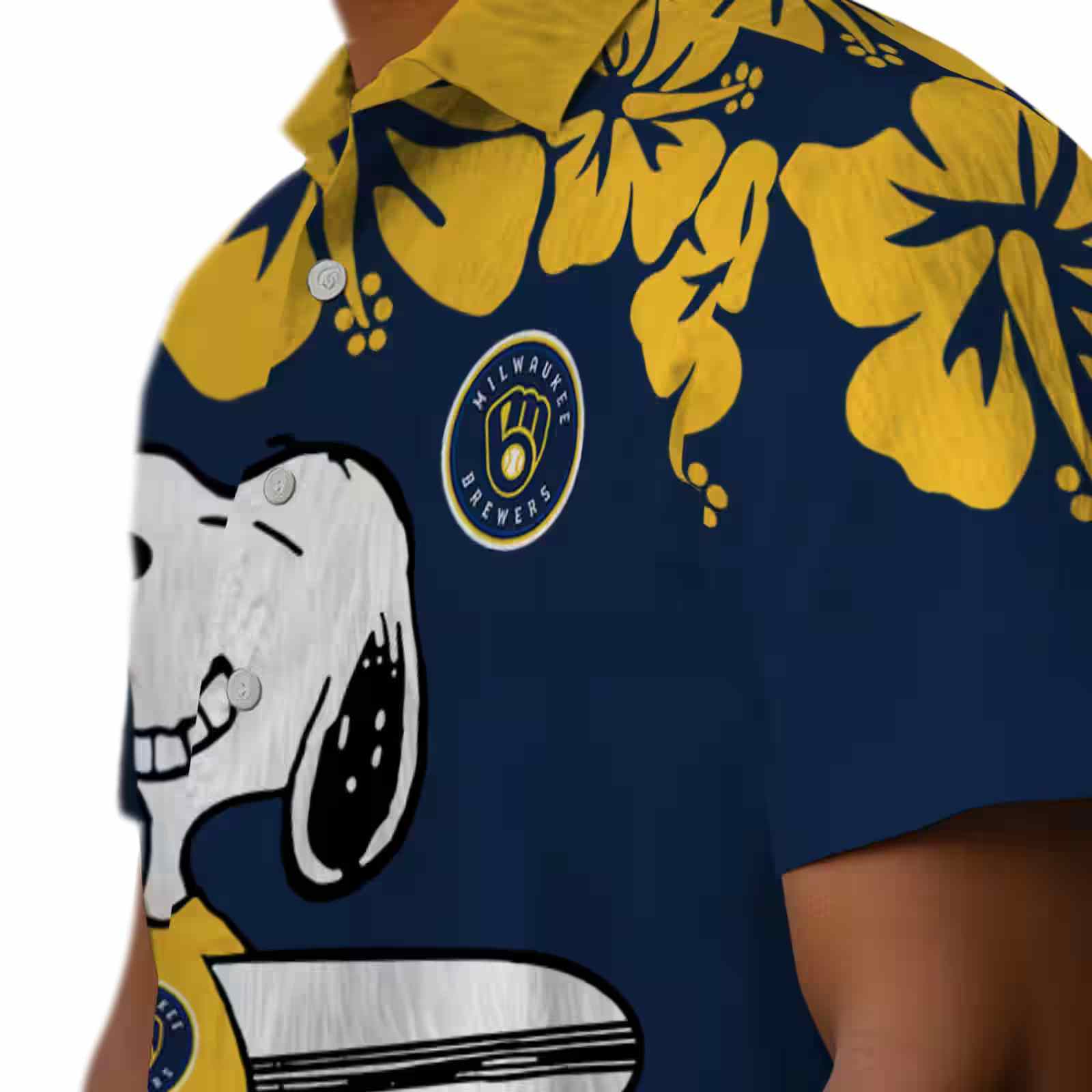 milwaukee brewers snoopy surf navy blue white hawaiian shirt trendy