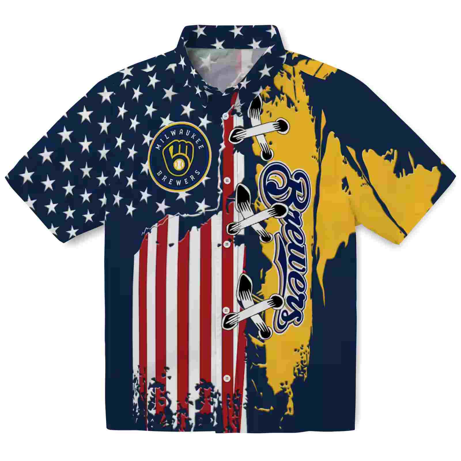 Milwaukee Brewers Stitched Flag Navy Blue Hawaiian Shirt