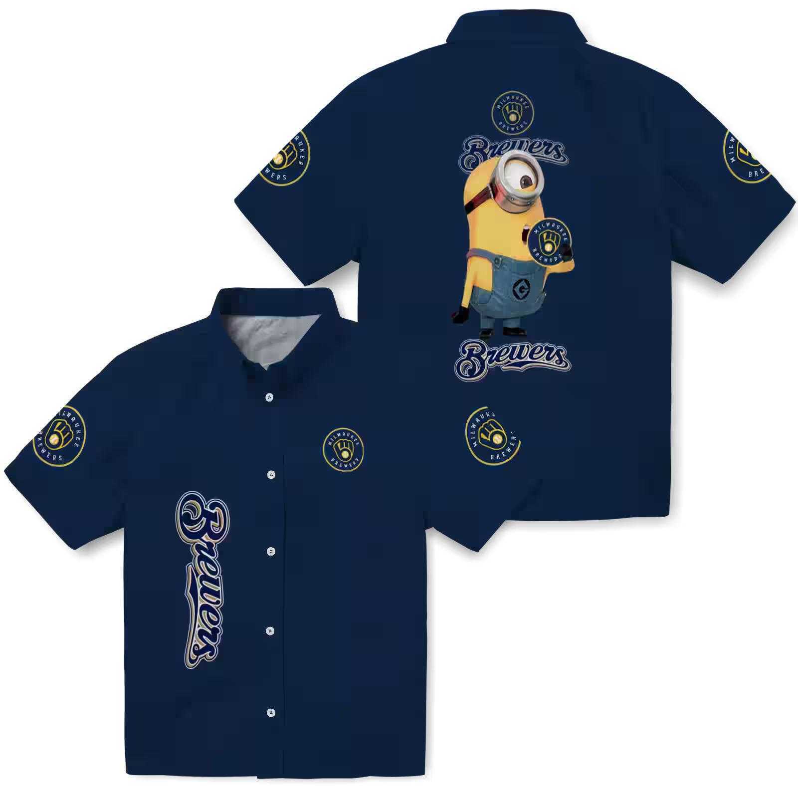 milwaukee brewers stuart minion navy blue hawaiian shirt high quality