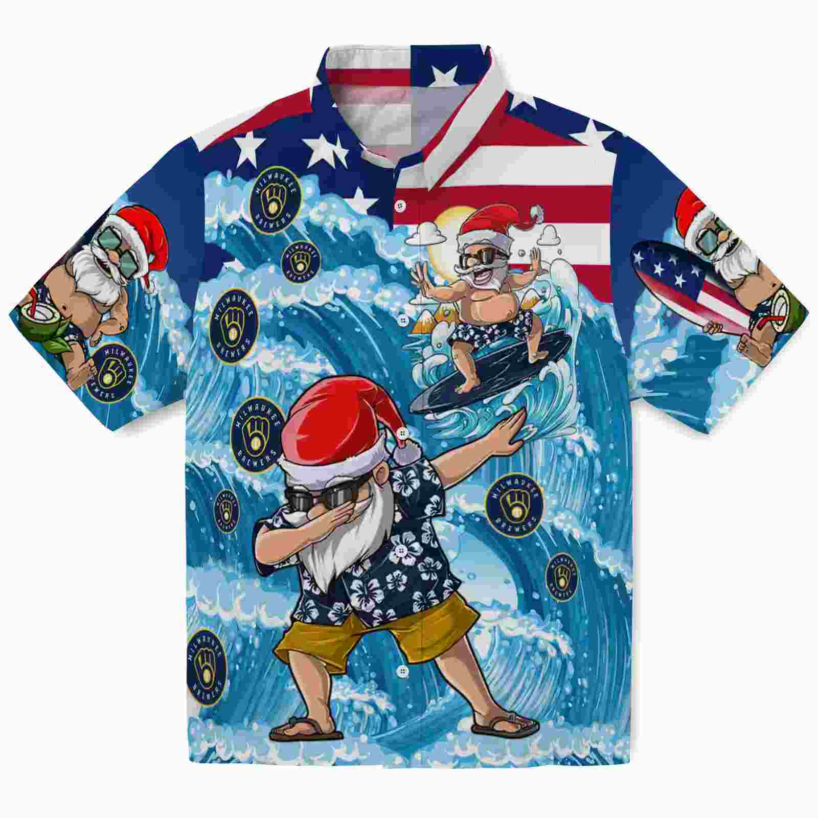 Milwaukee Brewers Surfing Santa Blue Hawaiian Shirt