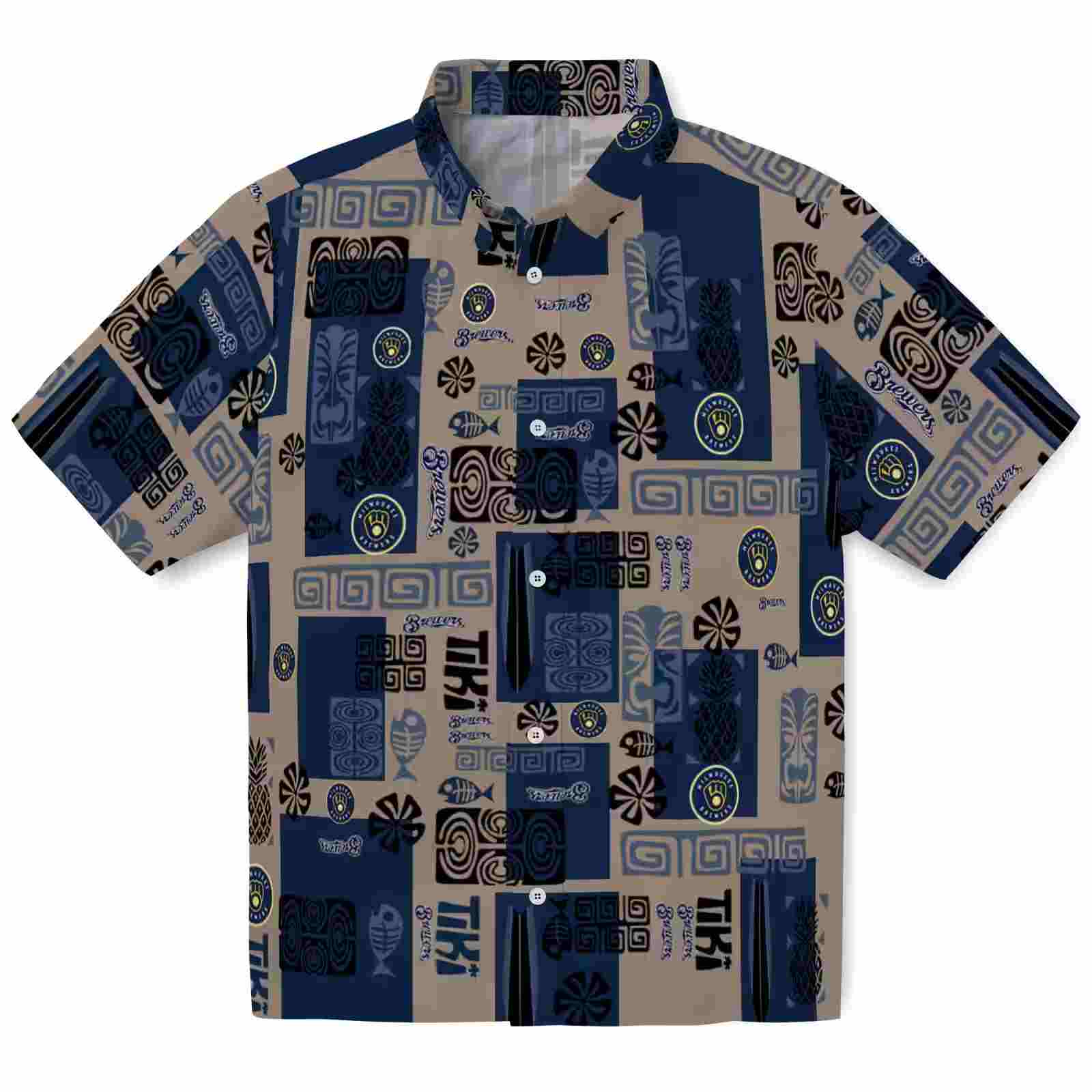 Milwaukee Brewers Tribal Symbols Navy Blue Hawaiian Shirt