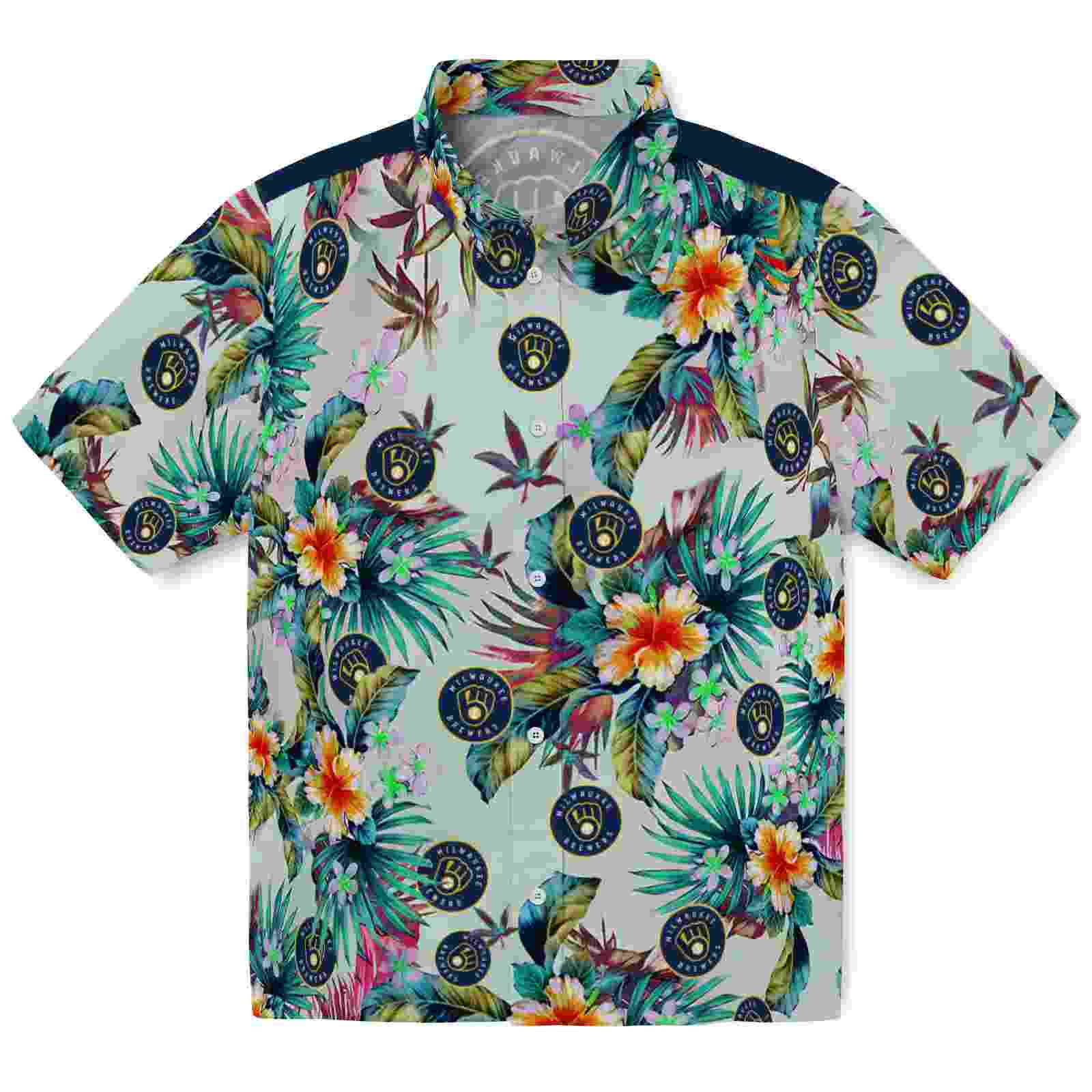 Milwaukee Brewers Tropical Foliage Green Hawaiian Shirt